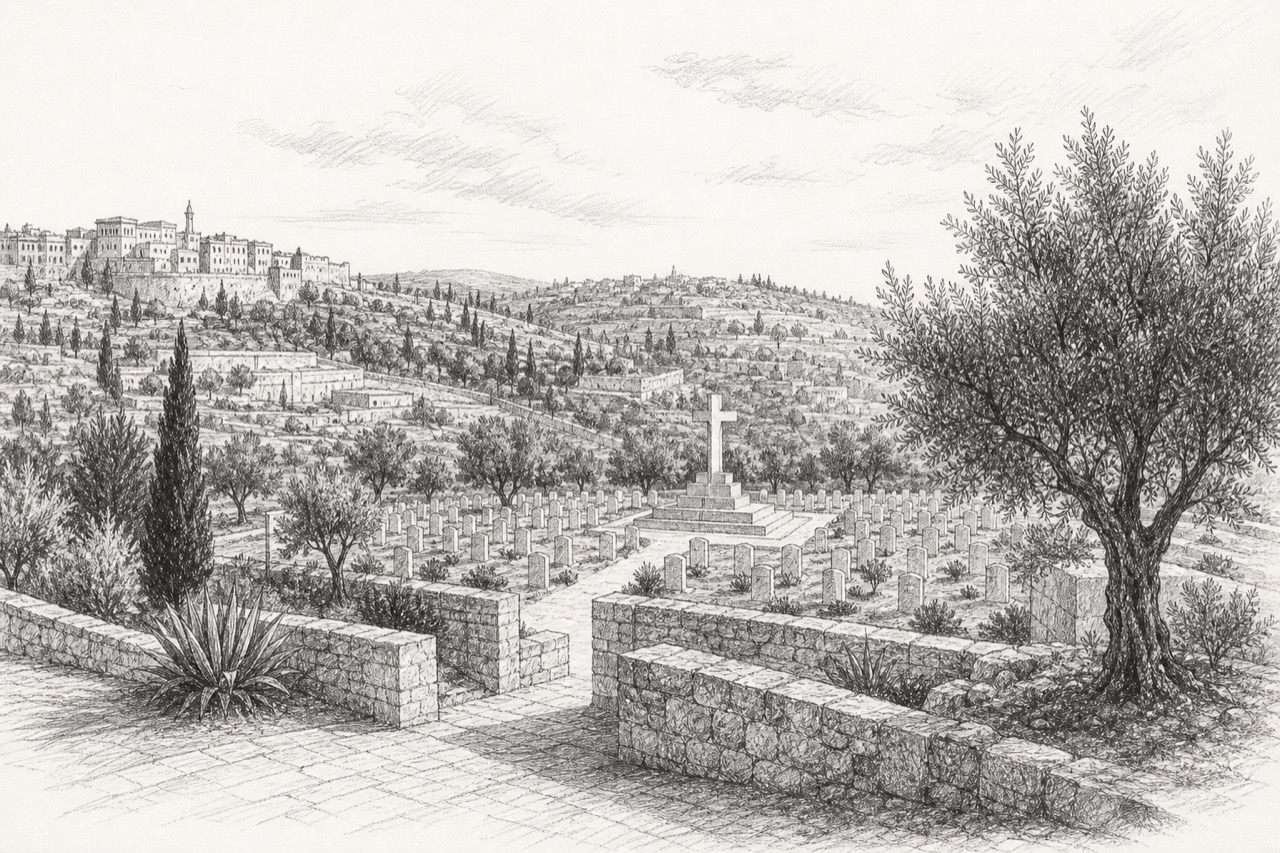 Hand-drawn pencil travel sketch for Jerusalem, Israel