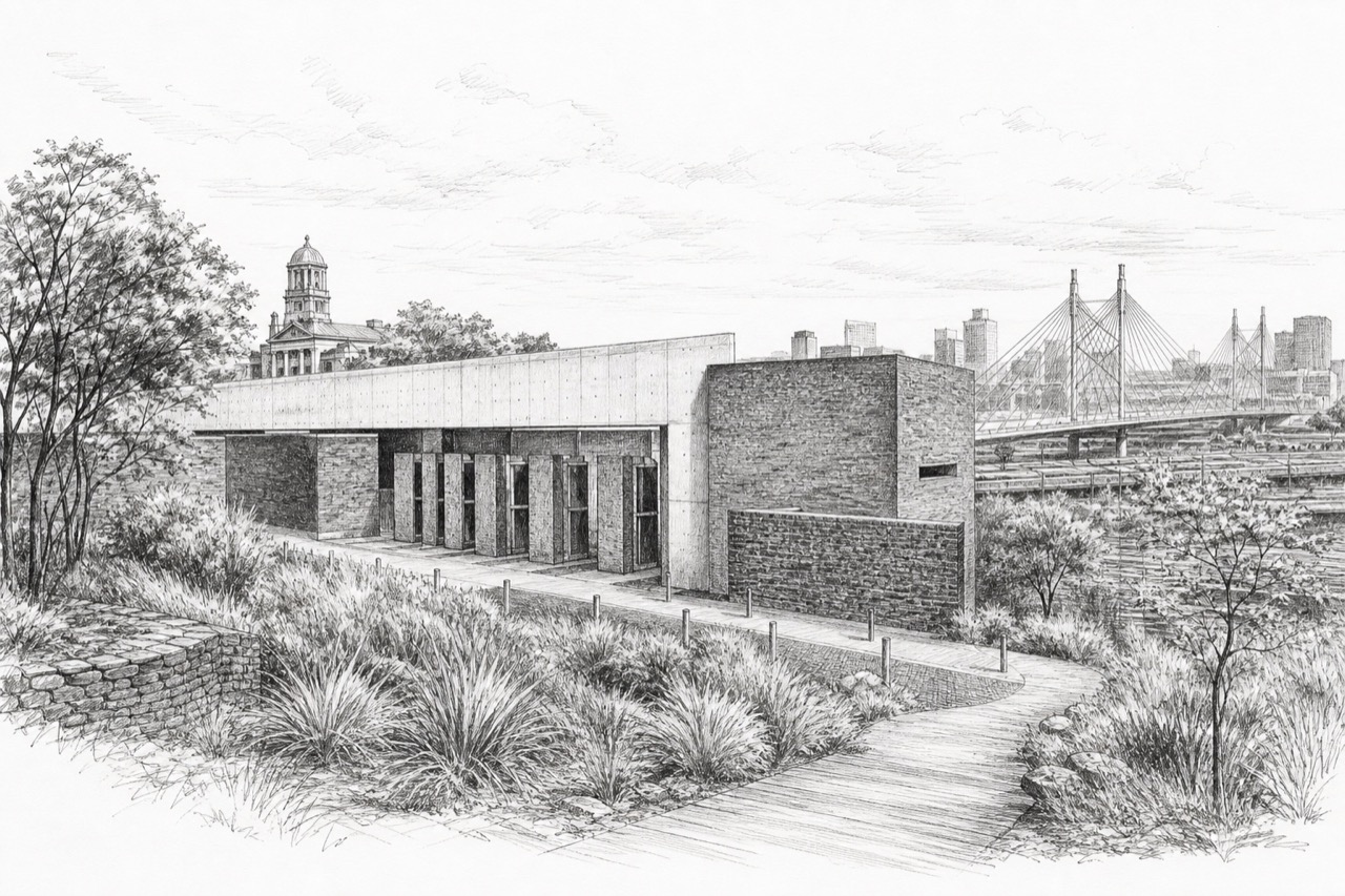 Hand-drawn pencil travel sketch for Johannesburg, South Africa