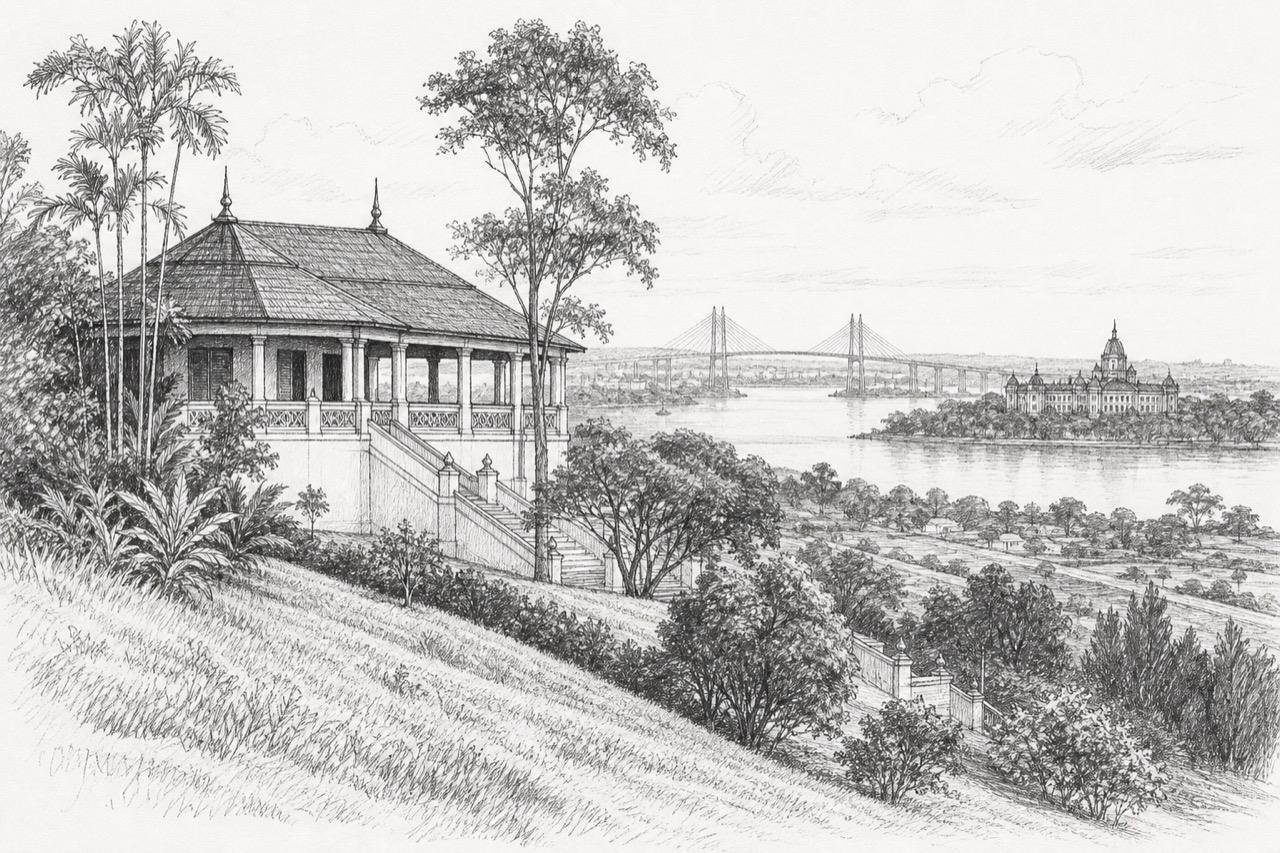 Hand-drawn pencil travel sketch for Johor Bahru, Malaysia