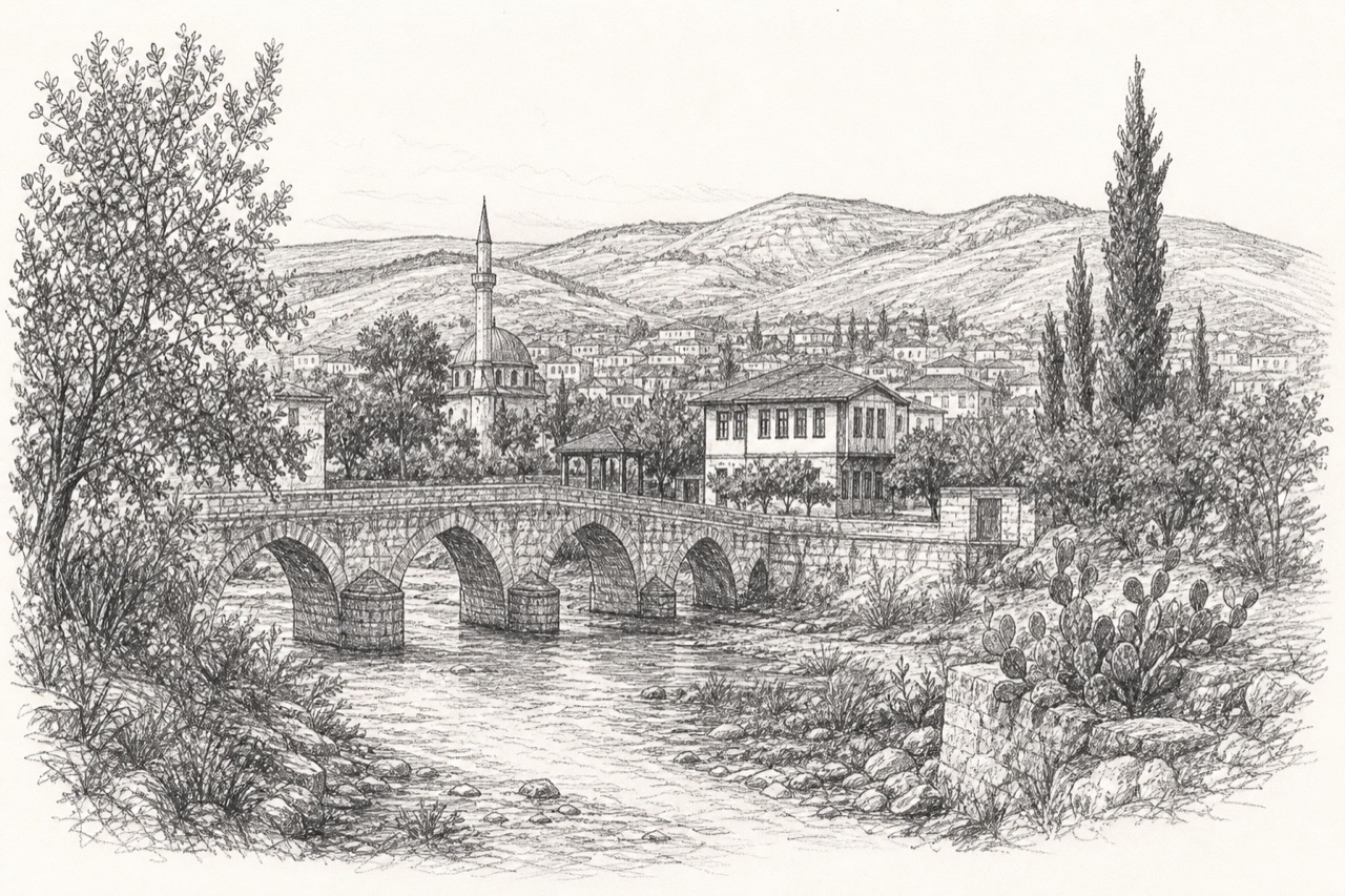 Hand-drawn pencil travel sketch for Kırıkhan, Turkey