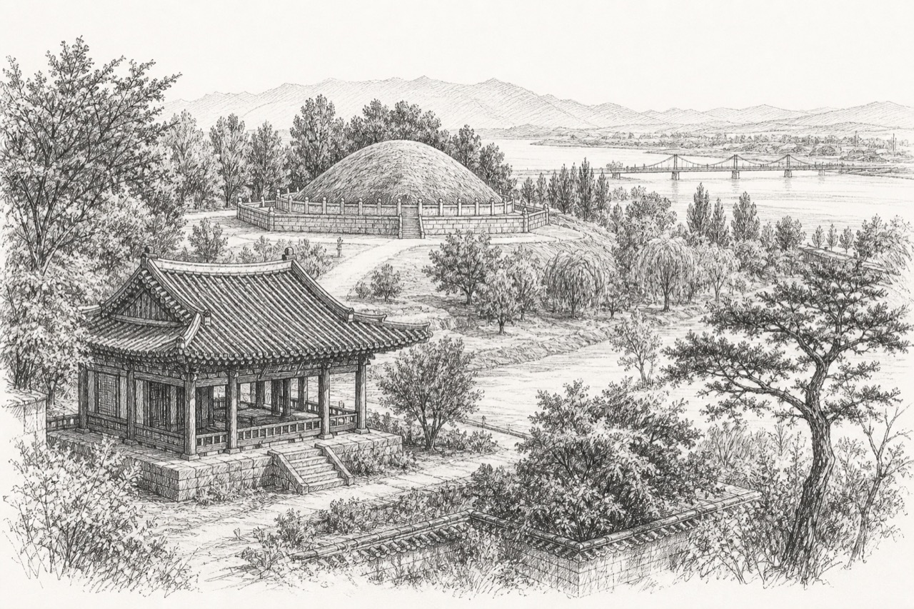 Hand-drawn pencil travel sketch for Kaesong, North Korea
