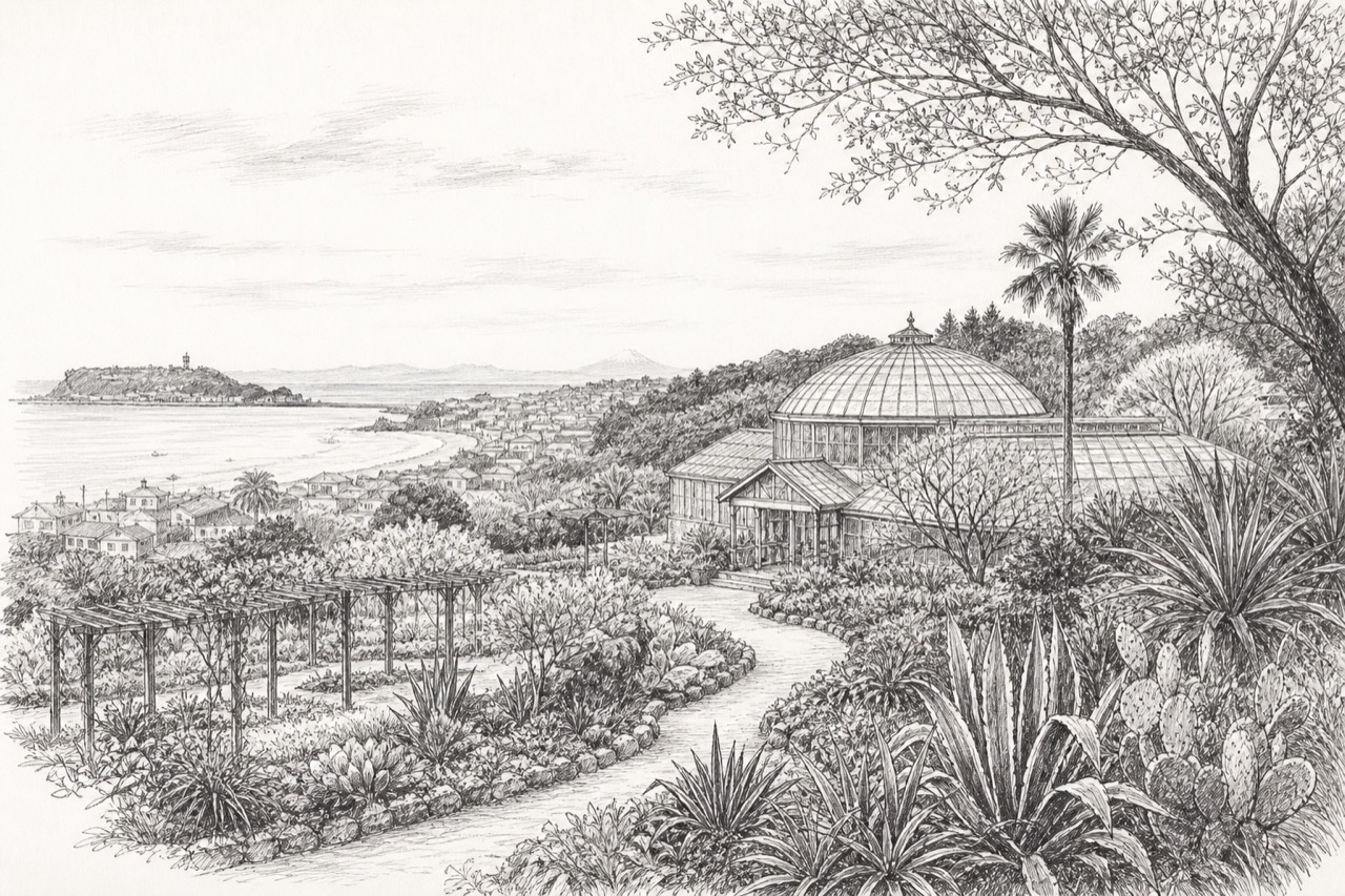 Hand-drawn pencil travel sketch for Kamakura, Japan