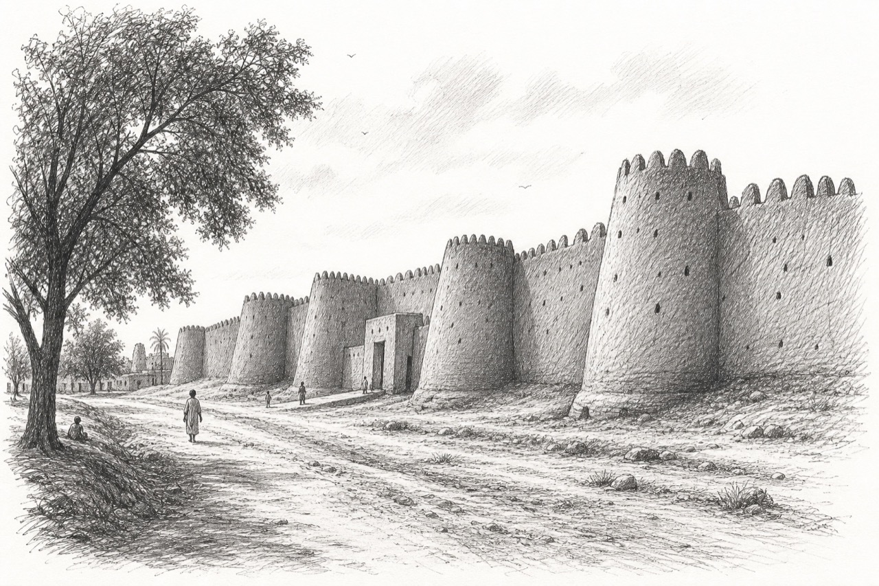 Hand-drawn pencil travel sketch for Kano, Nigeria