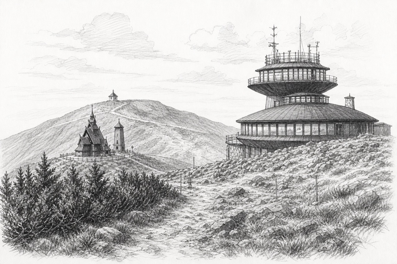 Hand-drawn pencil travel sketch for Karpacz, Poland