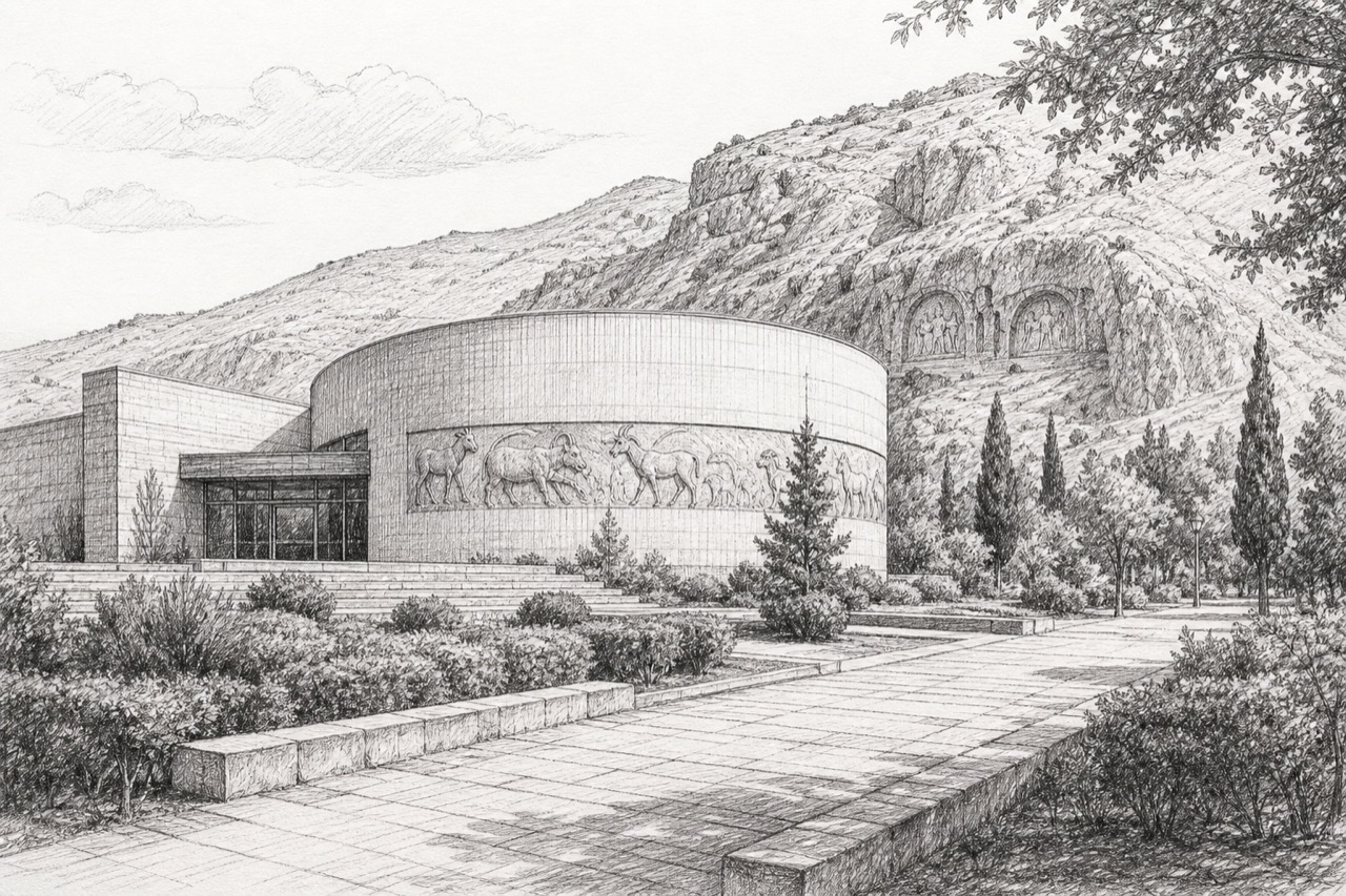 Hand-drawn pencil travel sketch for Kermanshah, Iran