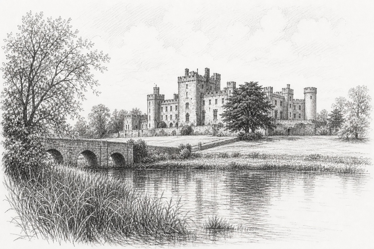 Hand-drawn pencil travel sketch for Kilkea, Ireland