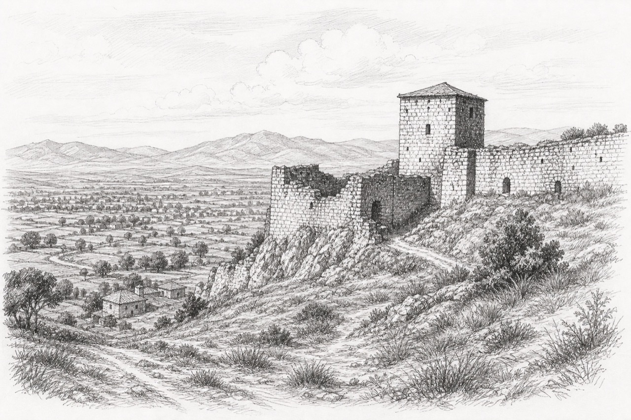 Hand-drawn pencil travel sketch for Kosovo Polje, Kosovo