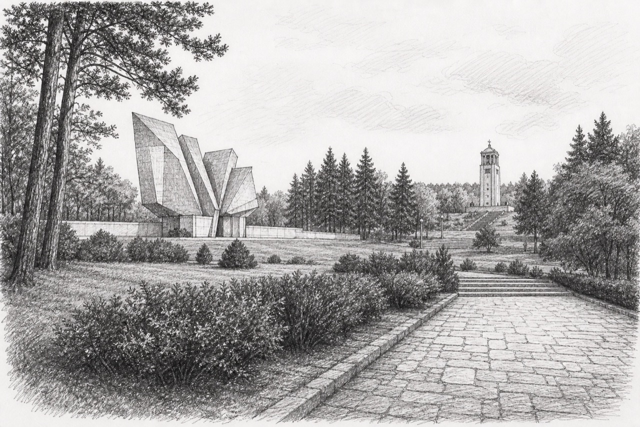 Hand-drawn pencil travel sketch for Kragujevac, Serbia