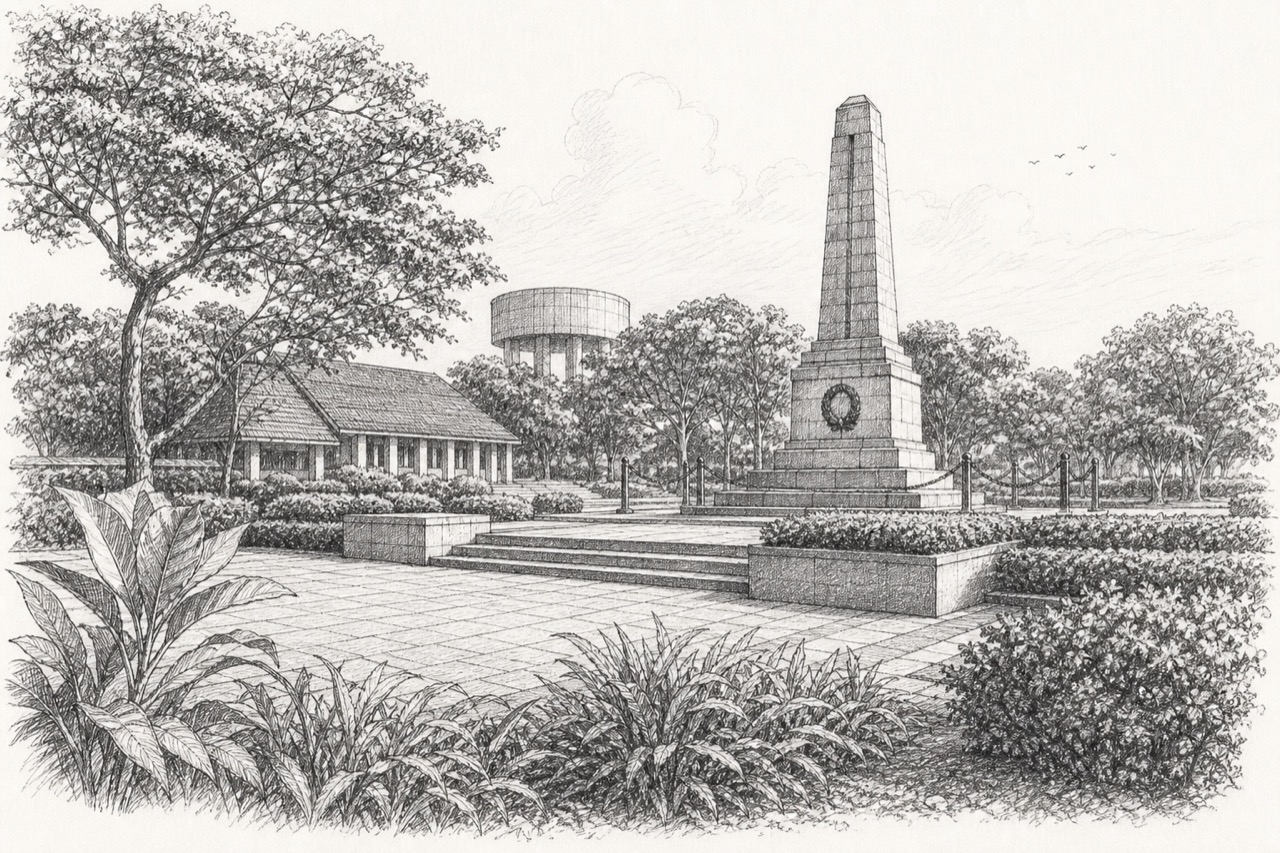 Hand-drawn pencil travel sketch for Kranji, Singapore