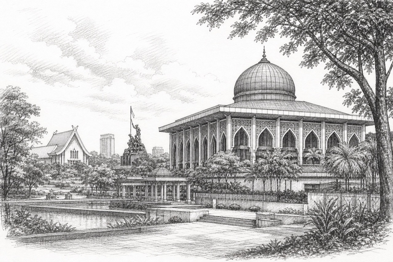 Hand-drawn pencil travel sketch for Kuala Lumpur, Malaysia
