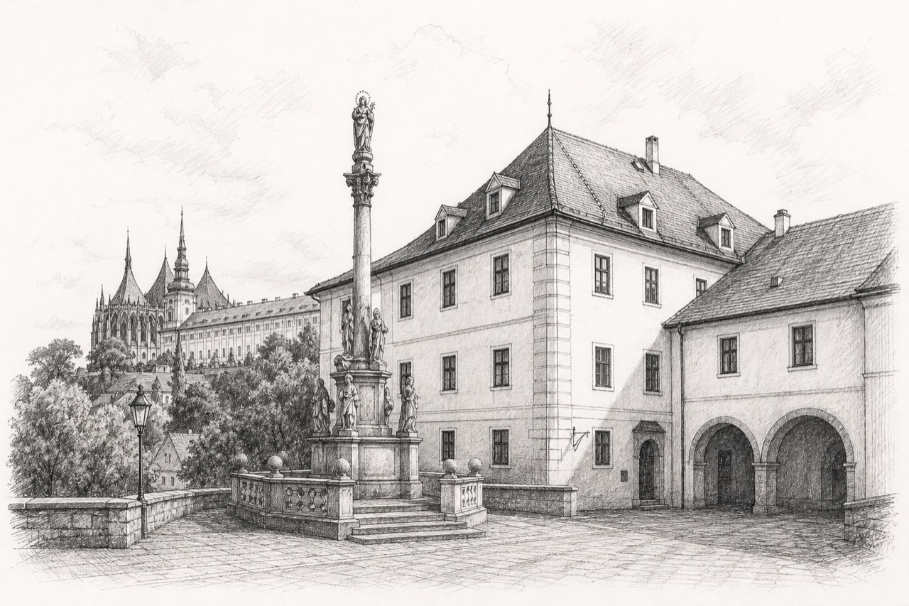Hand-drawn pencil travel sketch for Kutná Hora-Vnitřní Město, Czech Republic
