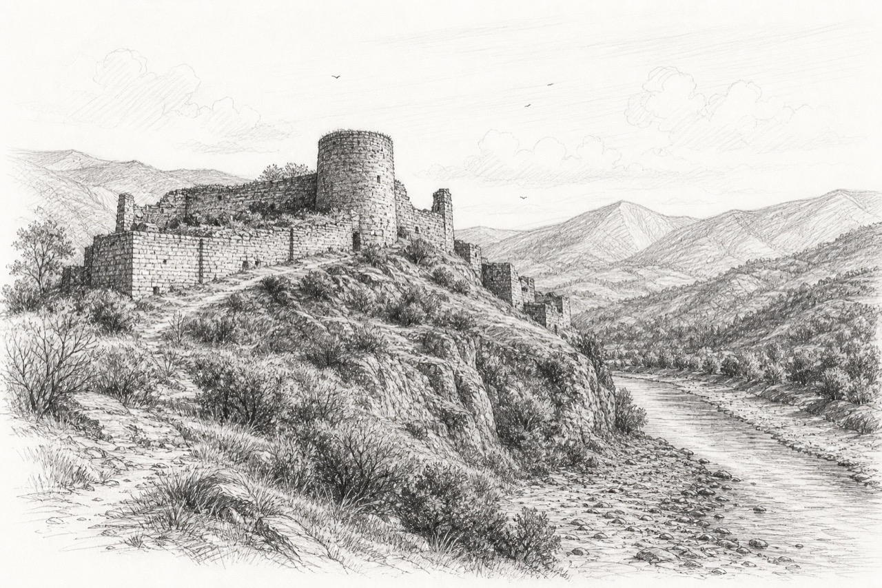 Hand-drawn pencil travel sketch for Kvemo Chala, Georgia