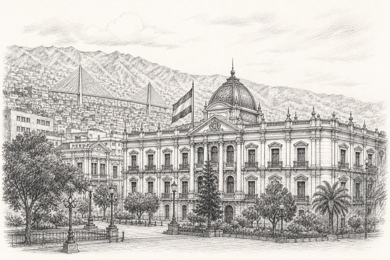 Hand-drawn pencil travel sketch for La Paz, Bolivia
