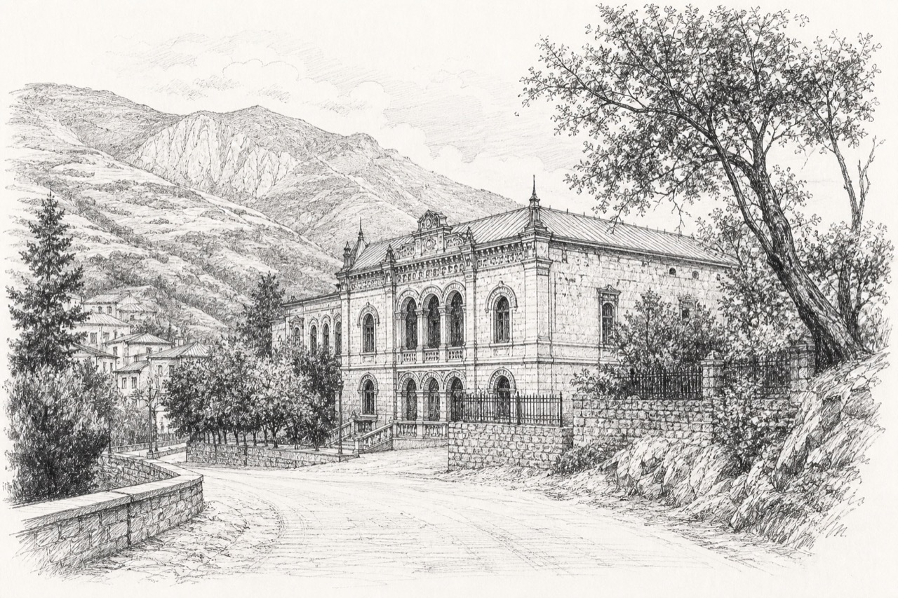 Hand-drawn pencil travel sketch for Lachin, Azerbaijan