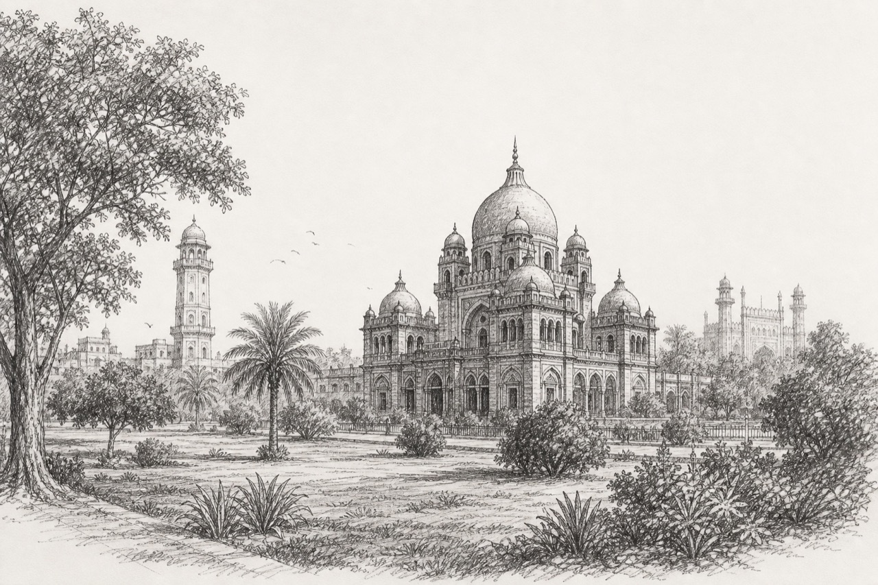 Hand-drawn pencil travel sketch for Lahore, Pakistan