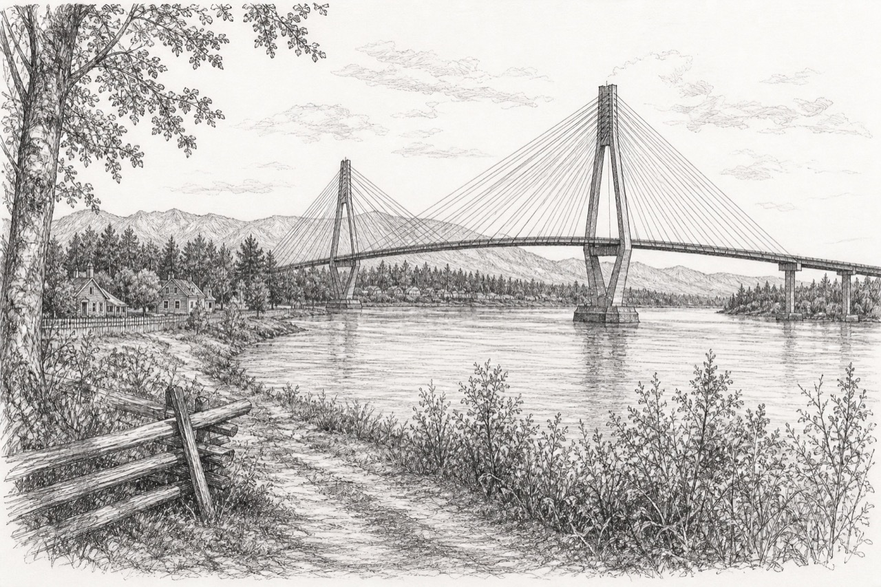 Hand-drawn pencil travel sketch for Langley, Canada