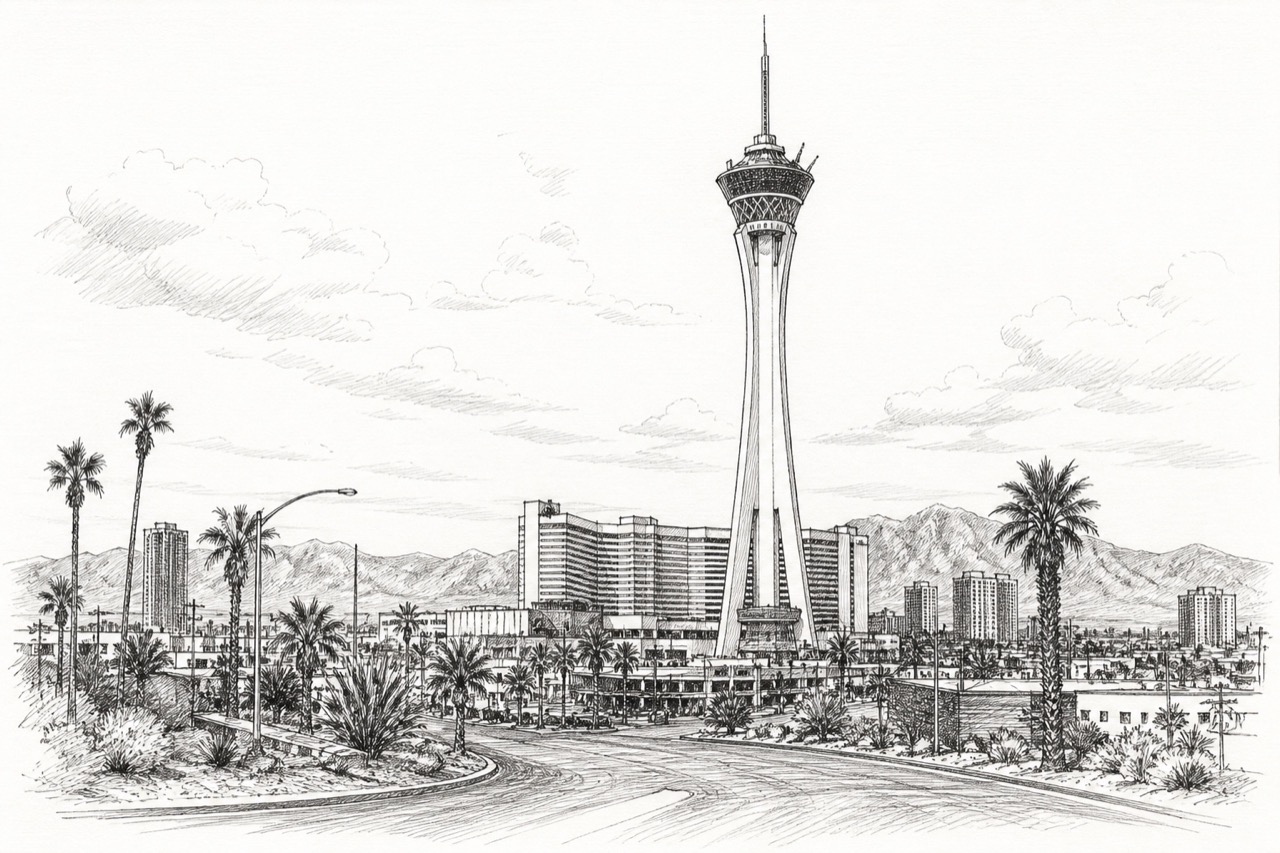 Hand-drawn pencil travel sketch for Las Vegas, United States