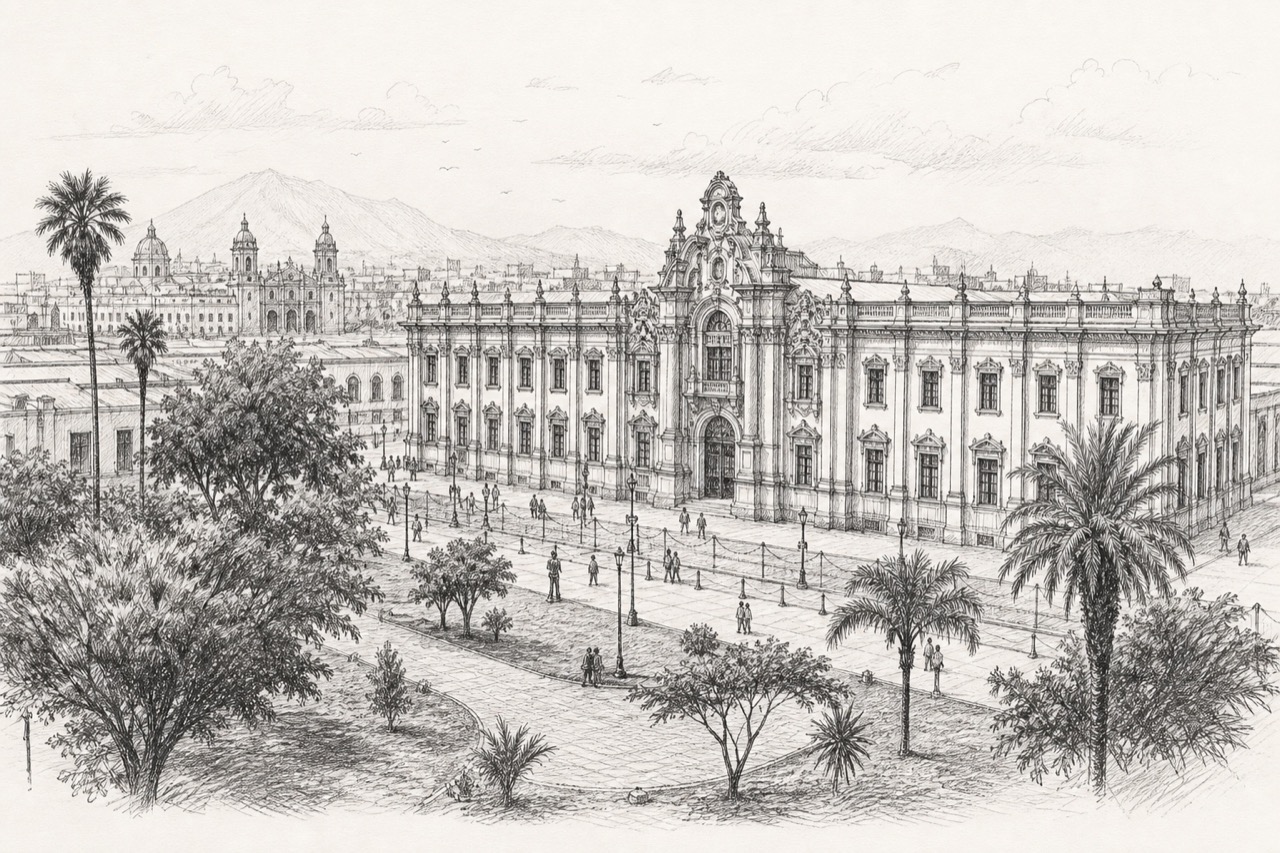 Hand-drawn pencil travel sketch for Lima, Peru