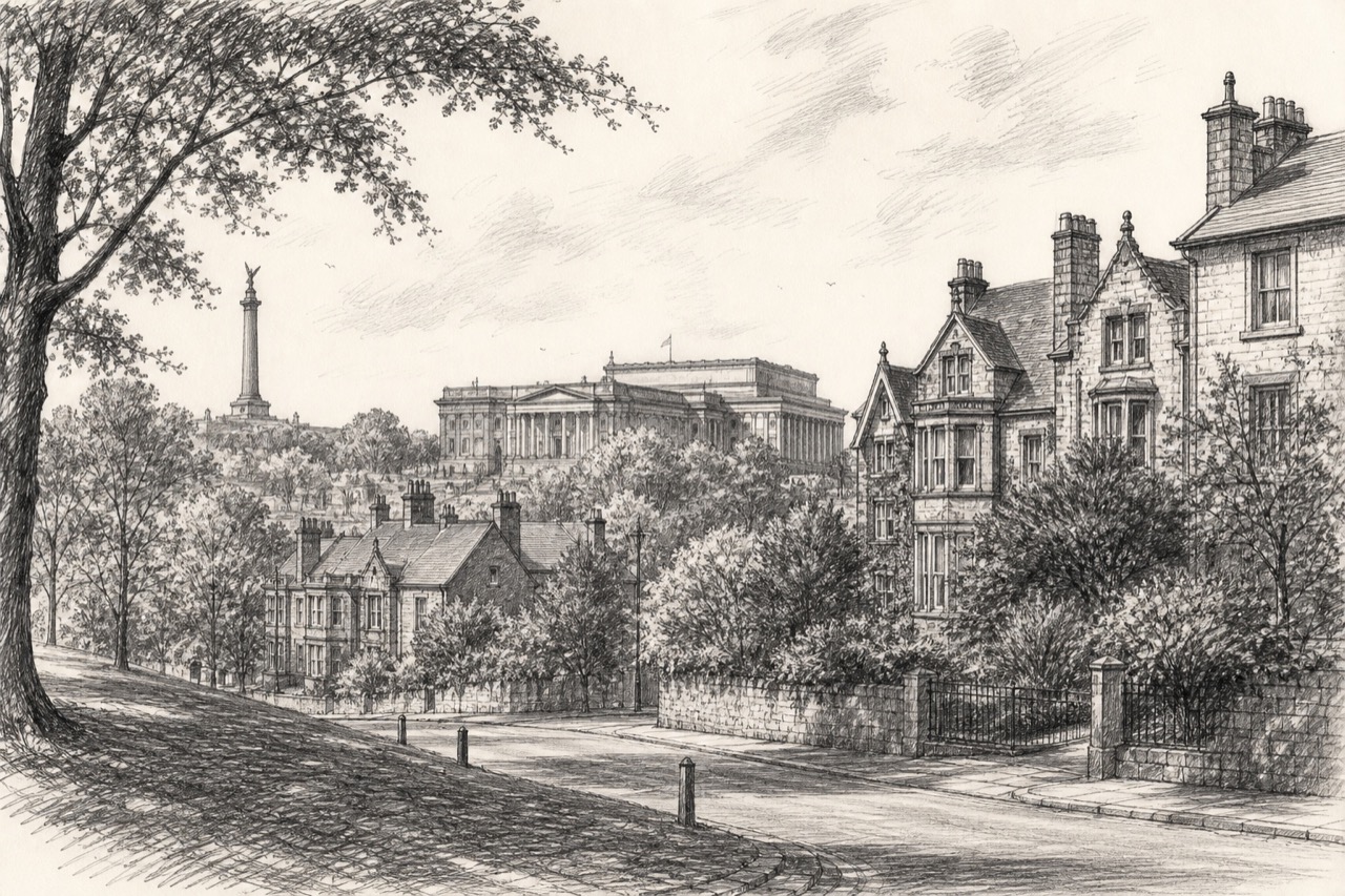 Hand-drawn pencil travel sketch for Liverpool, United Kingdom