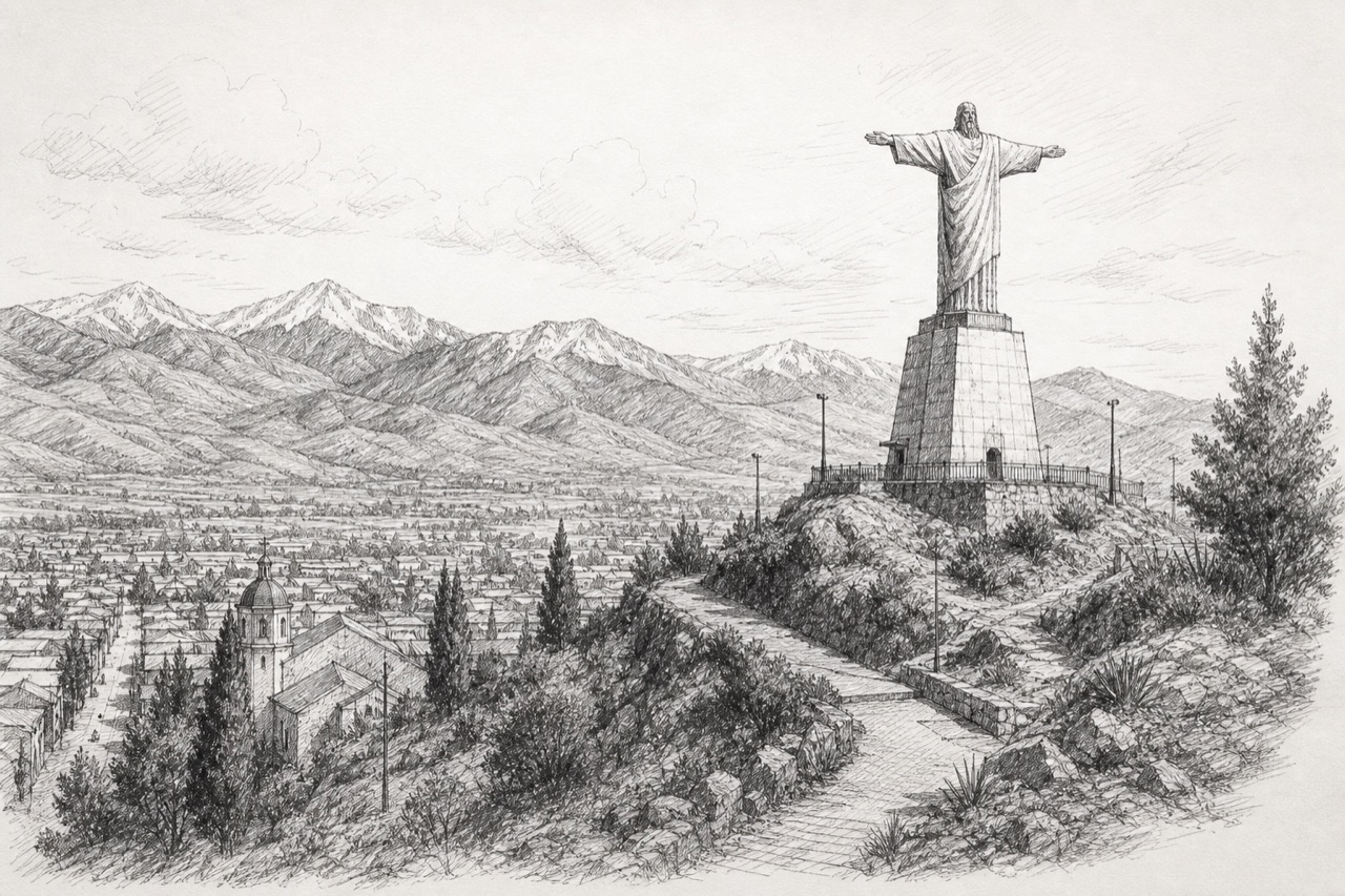 Hand-drawn pencil travel sketch for Los Andes, Chile