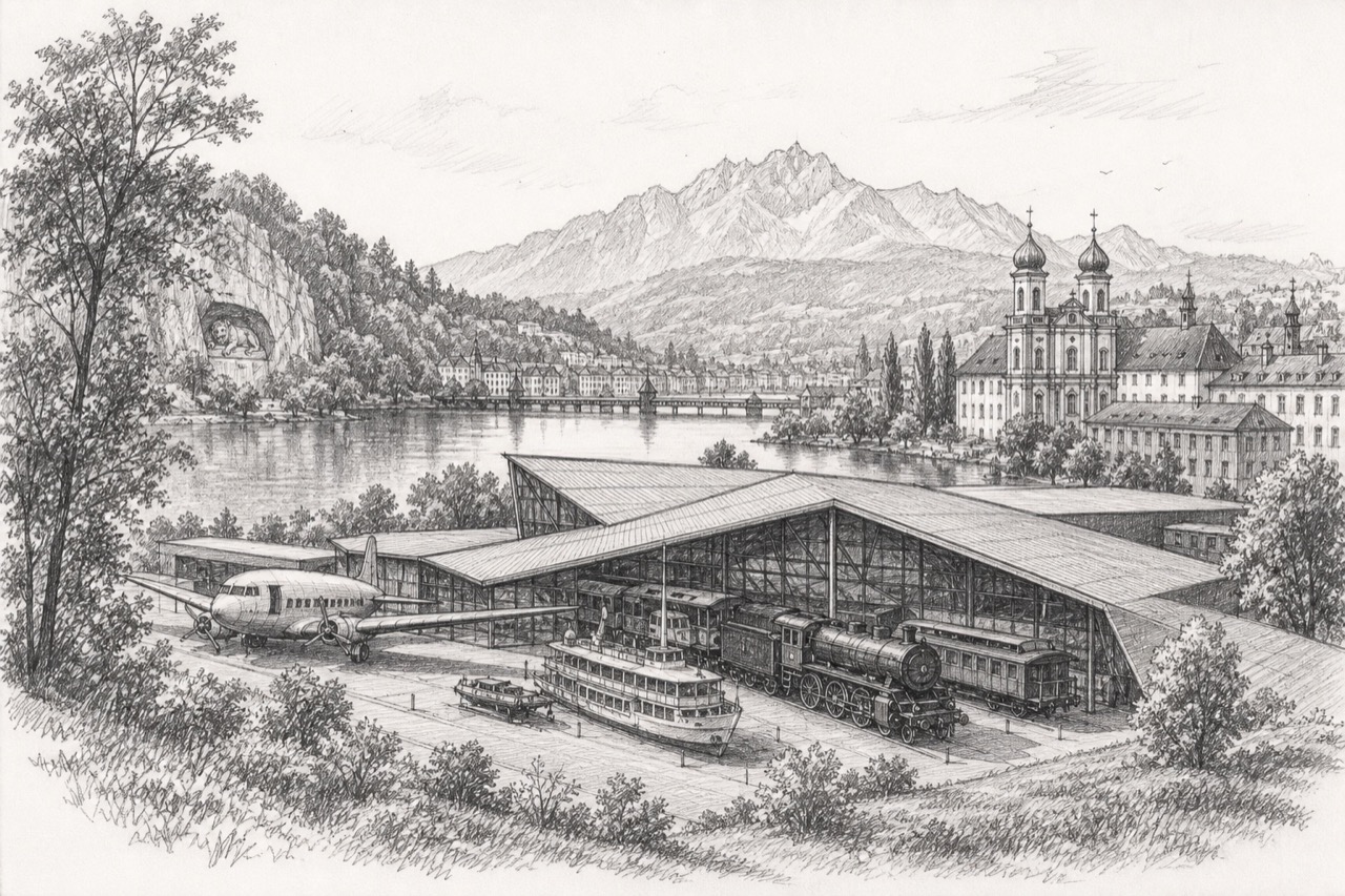 Hand-drawn pencil travel sketch for Lucerne, Switzerland