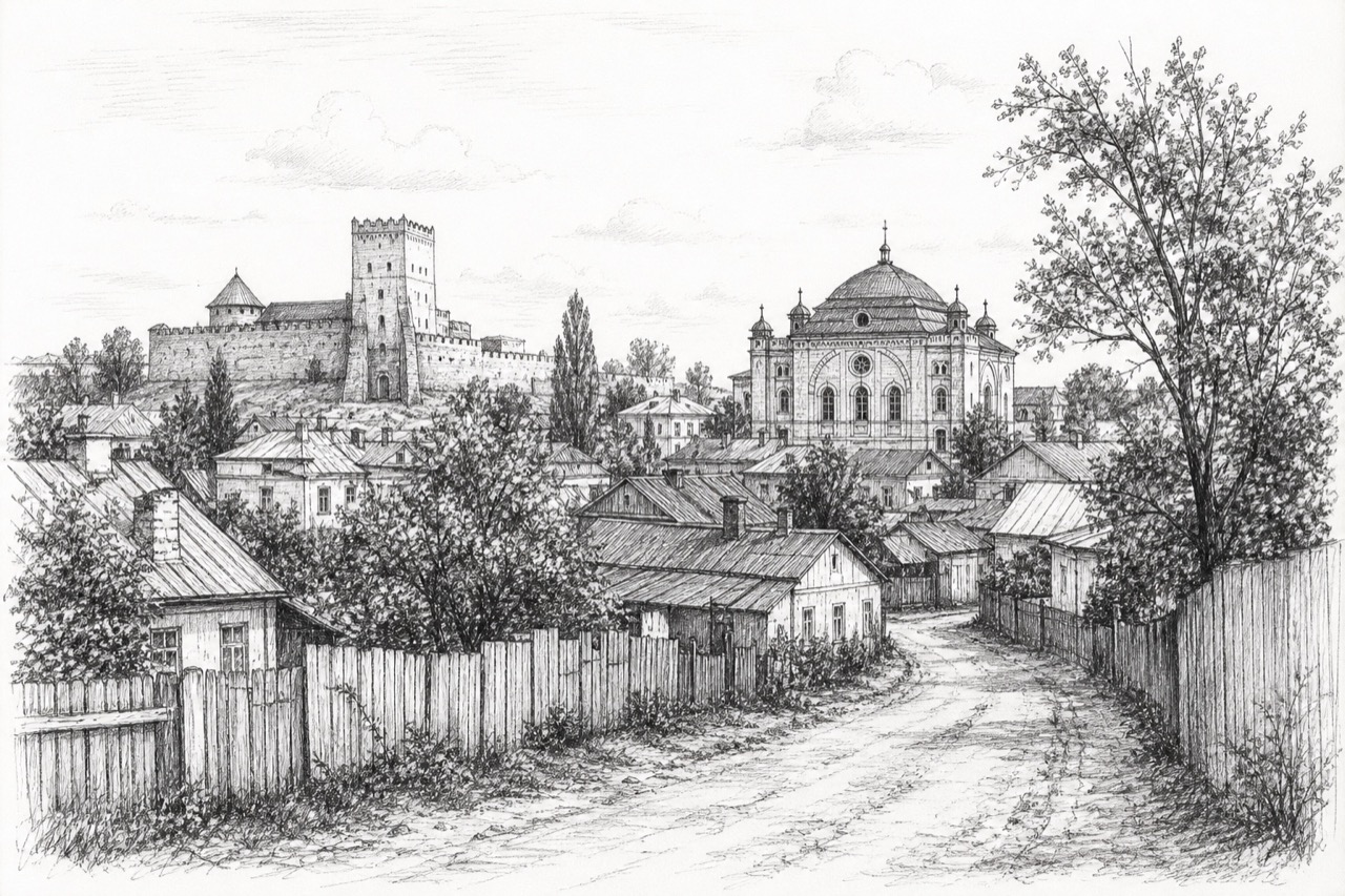 Hand-drawn pencil travel sketch for Lutsk, Ukraine