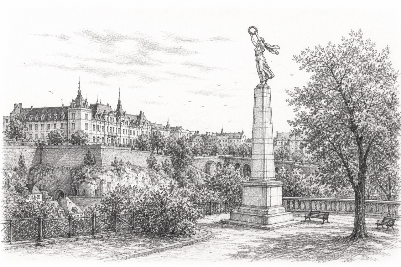 Hand-drawn pencil travel sketch for Luxembourg, Luxembourg