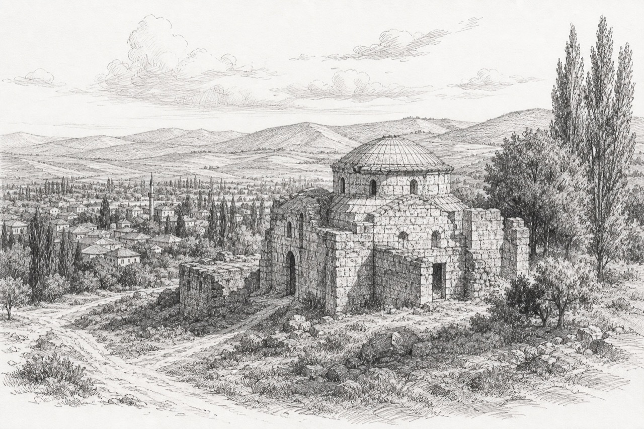 Hand-drawn pencil travel sketch for Madenşehri, Turkey