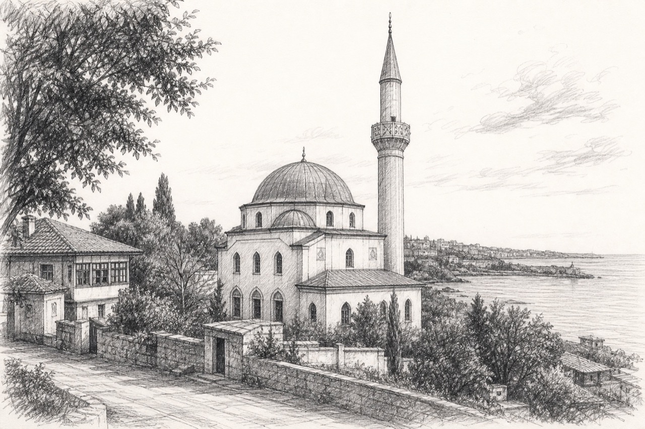 Hand-drawn pencil travel sketch for Mangalia, Romania