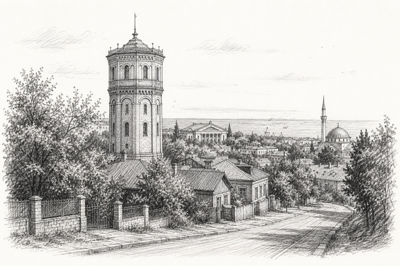 Hand-drawn pencil travel sketch for Mariupol, Ukraine
