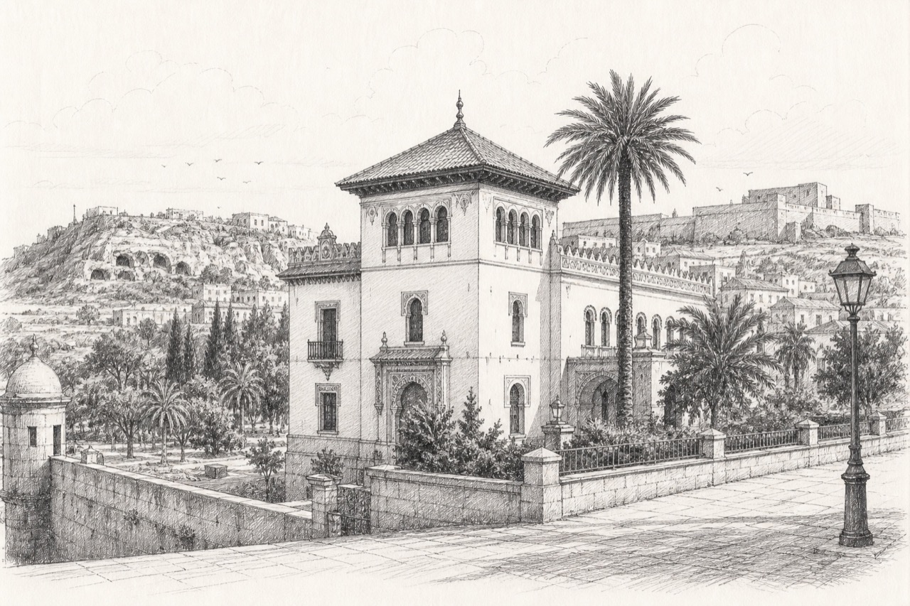 Hand-drawn pencil travel sketch for Melilla, Spain