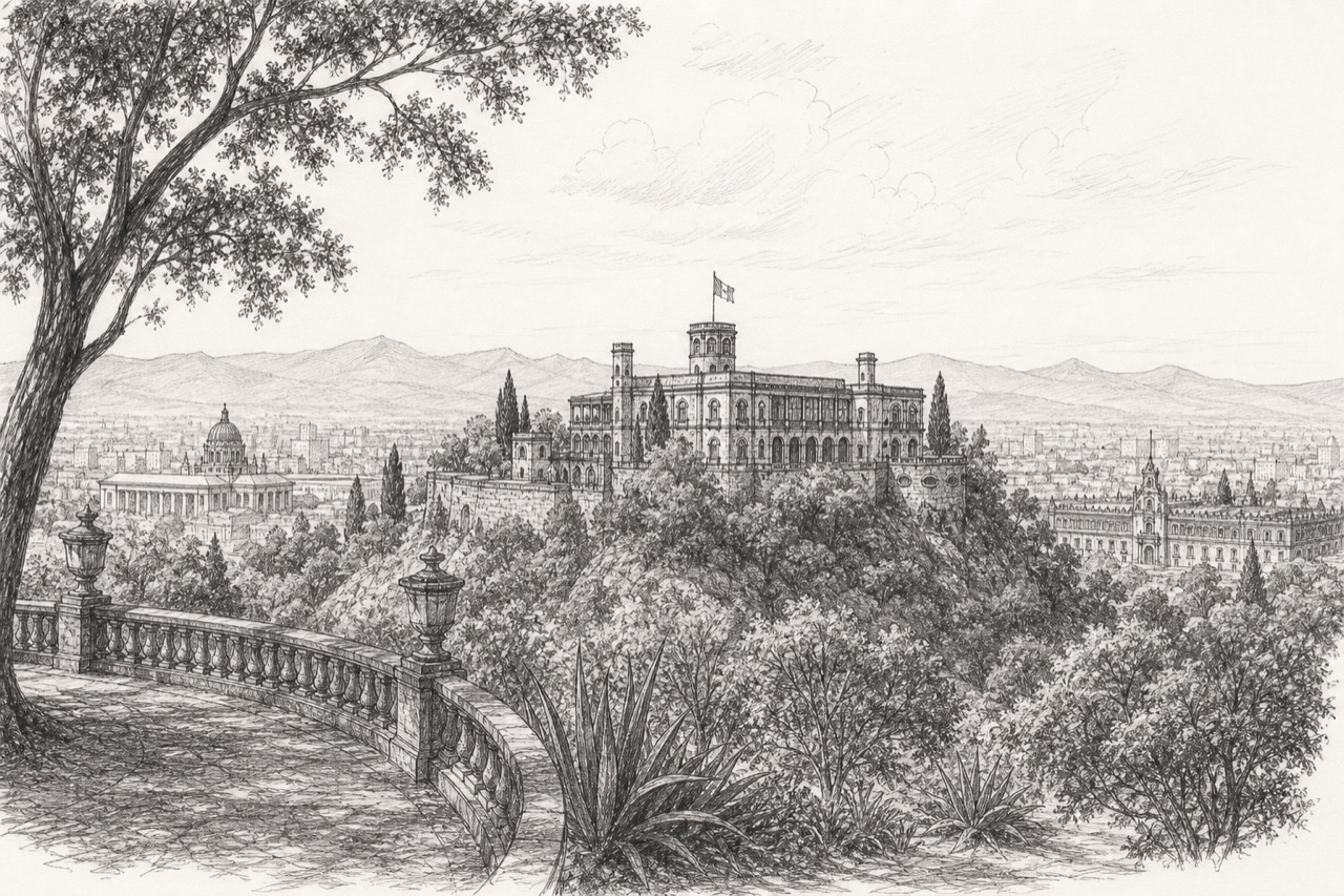 Hand-drawn pencil travel sketch for Mexico City, Mexico