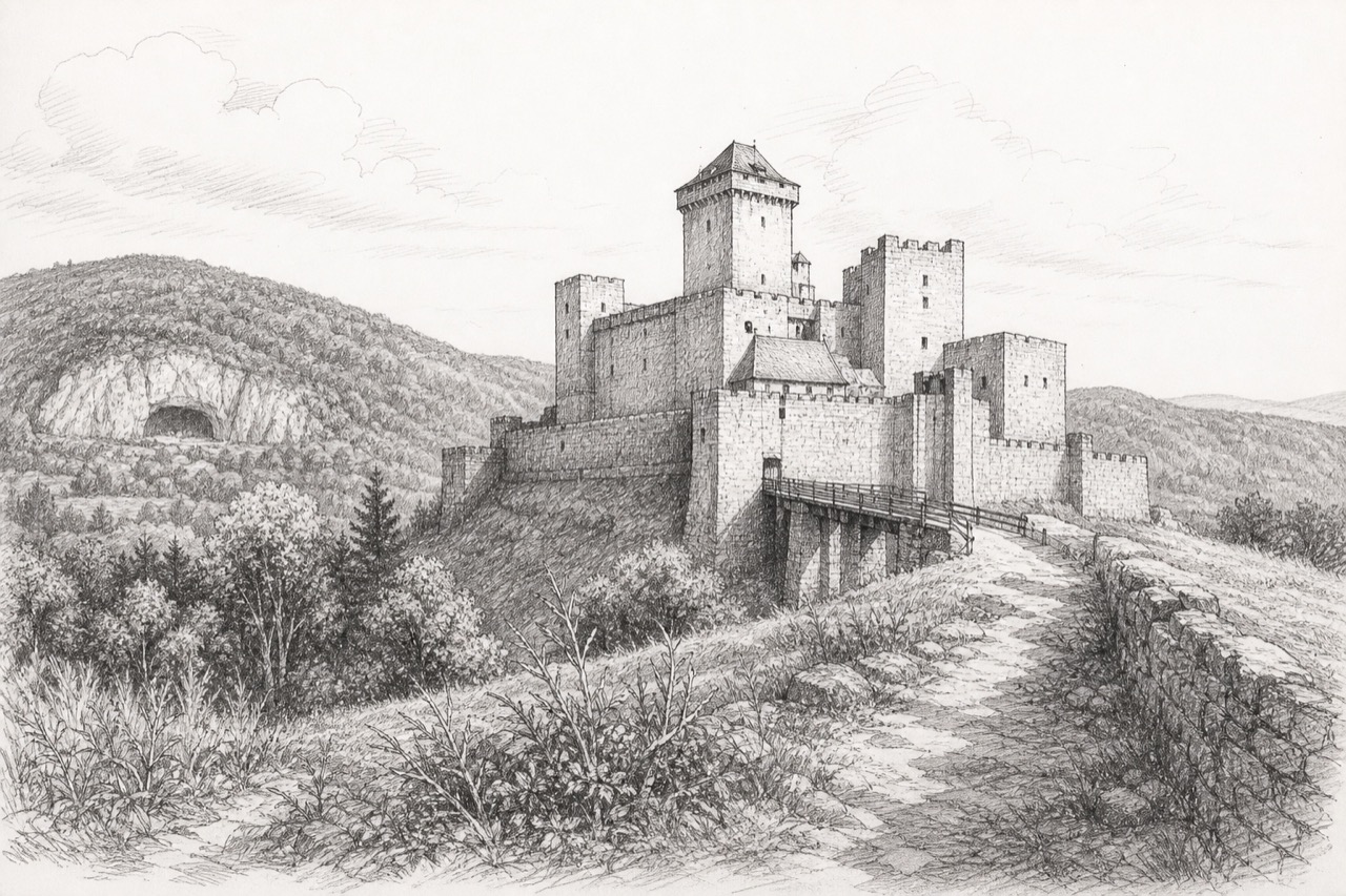 Hand-drawn pencil travel sketch for Miskolc, Hungary