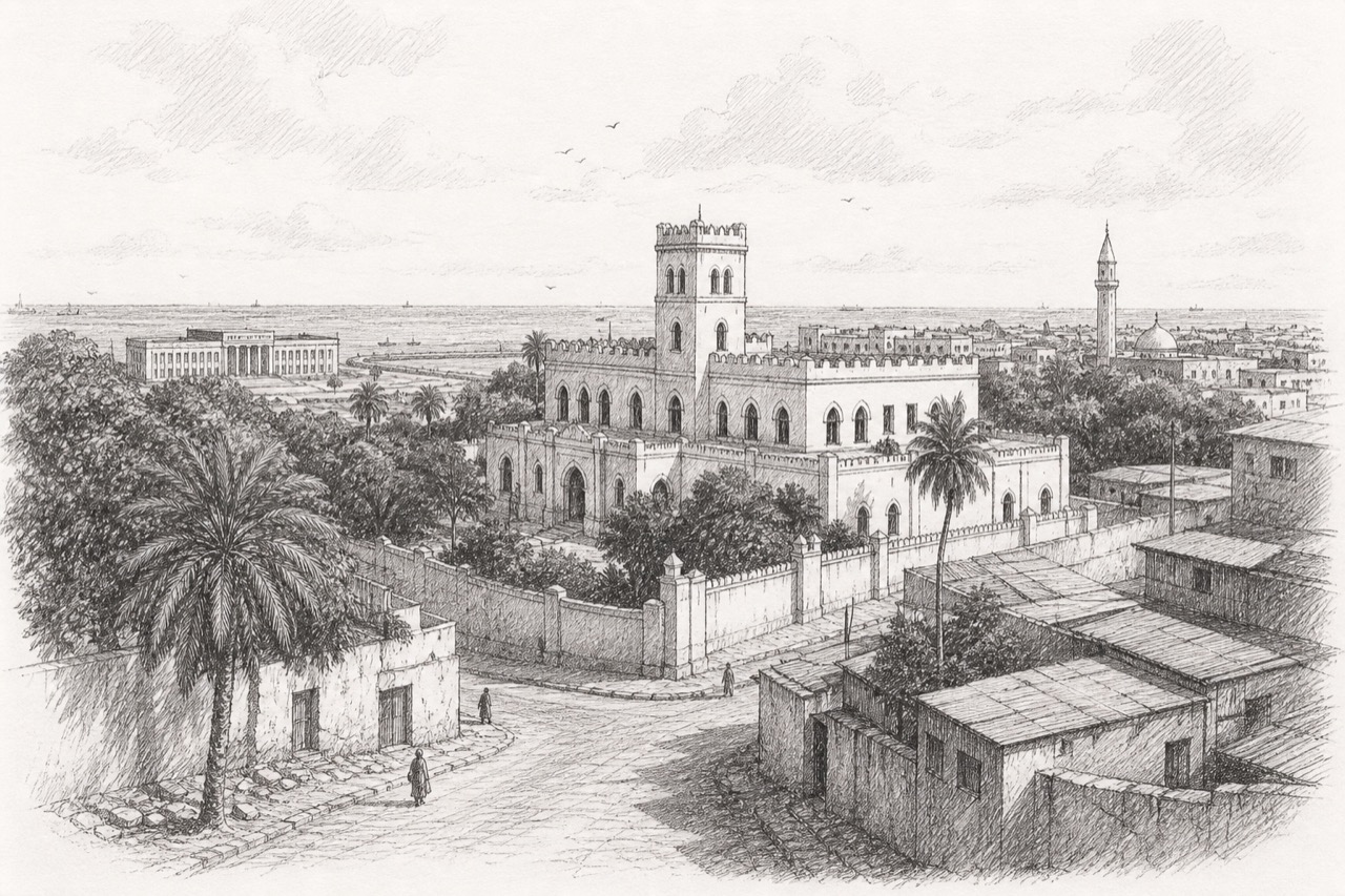 Hand-drawn pencil travel sketch for Mogadishu, Somalia