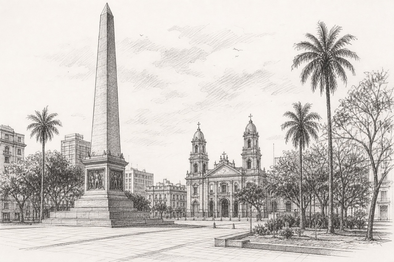 Hand-drawn pencil travel sketch for Montevideo, Uruguay