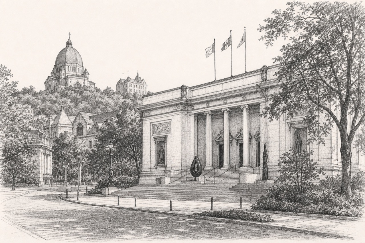 Hand-drawn pencil travel sketch for Montreal, Canada
