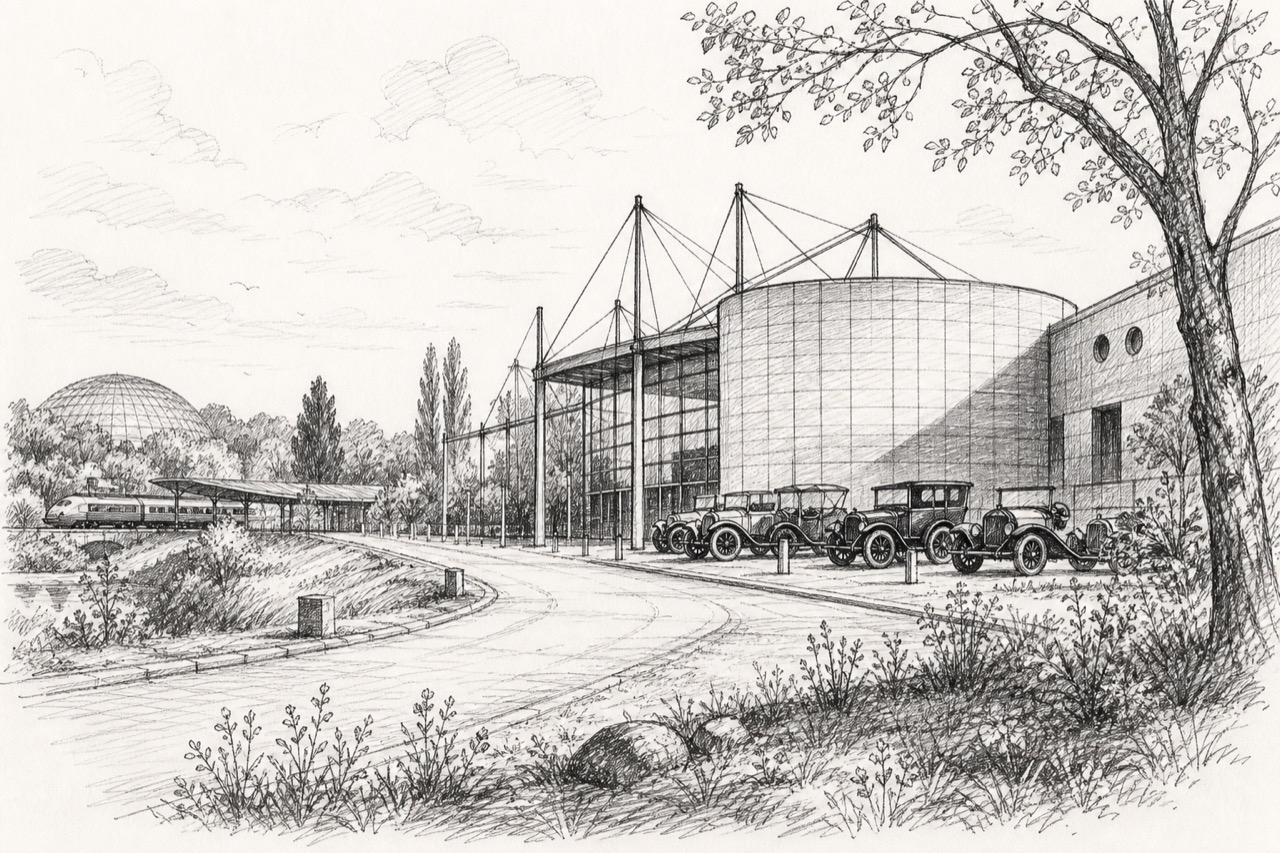 Hand-drawn pencil travel sketch for Mulhouse, France