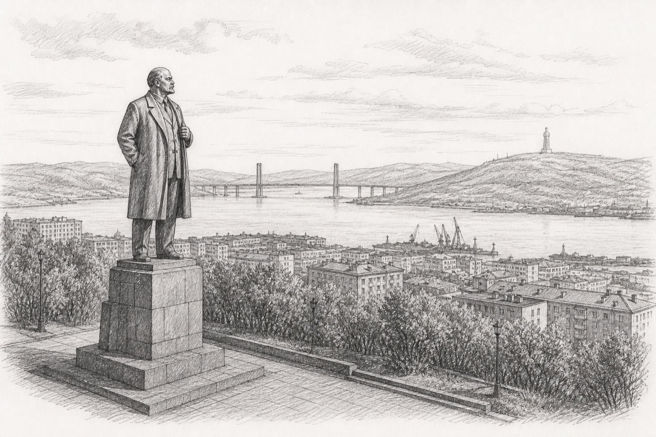 Hand-drawn pencil travel sketch for Murmansk, Russia