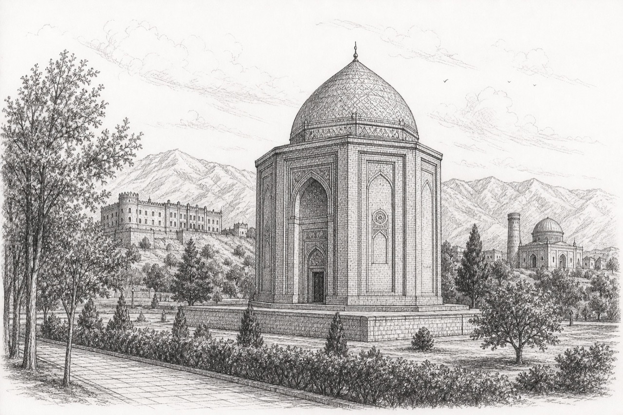 Hand-drawn pencil travel sketch for Nakhchivan, Azerbaijan
