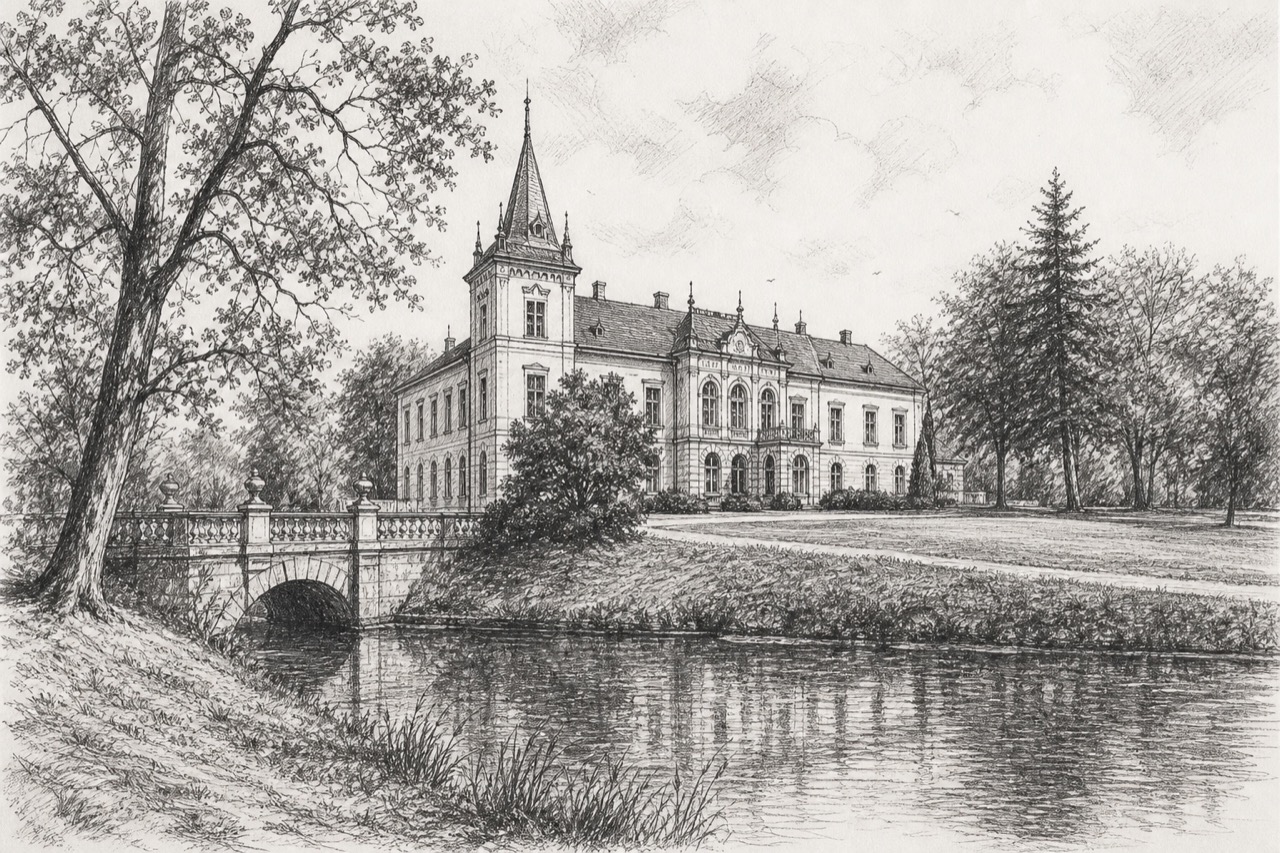 Hand-drawn pencil travel sketch for Našice, Croatia