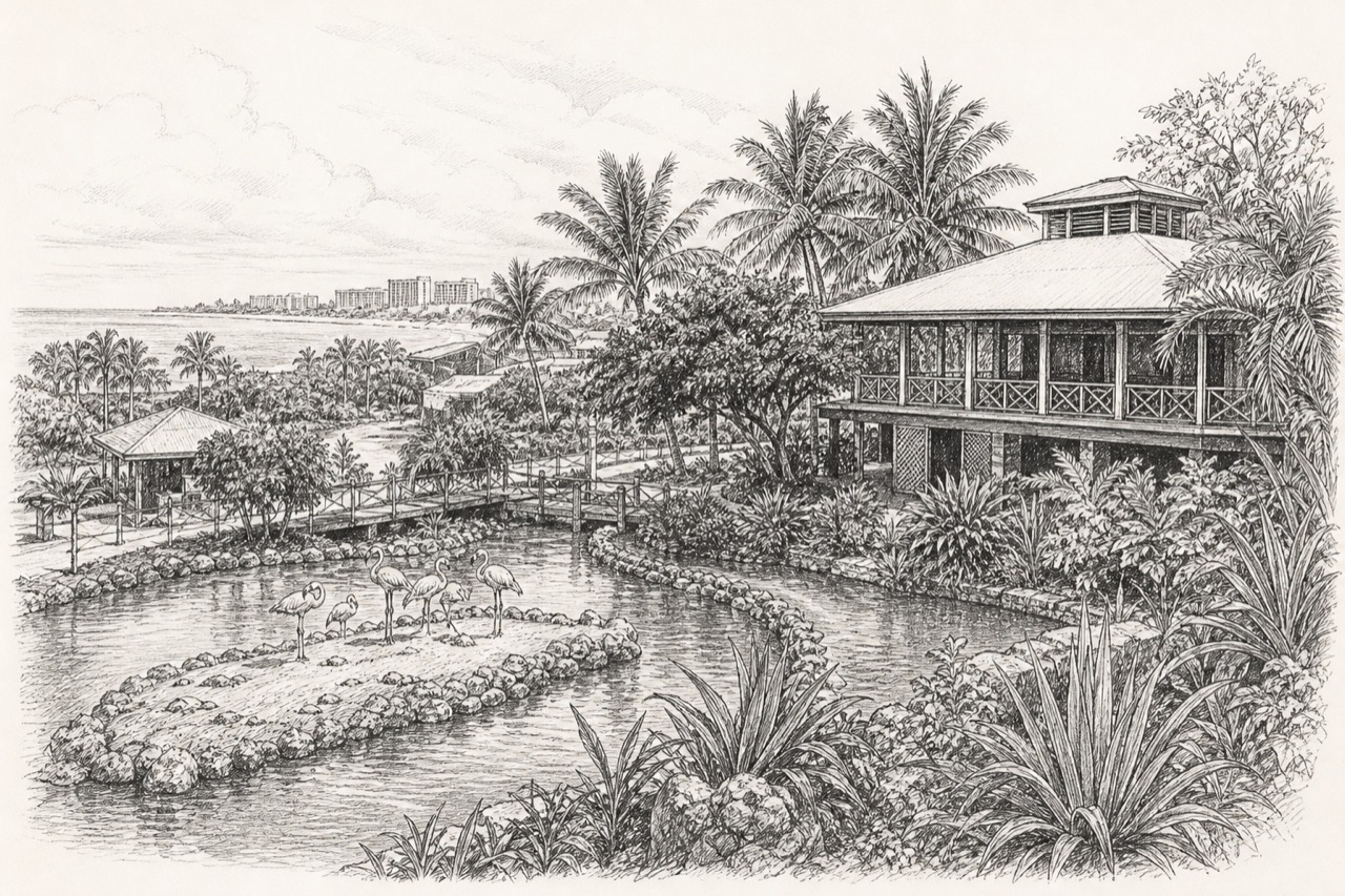 Hand-drawn pencil travel sketch for Nassau, The Bahamas