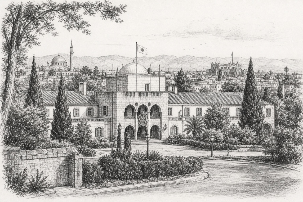 Hand-drawn pencil travel sketch for Nicosia, Cyprus