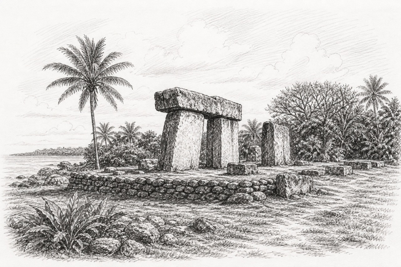Hand-drawn pencil travel sketch for Niutoua, Tonga