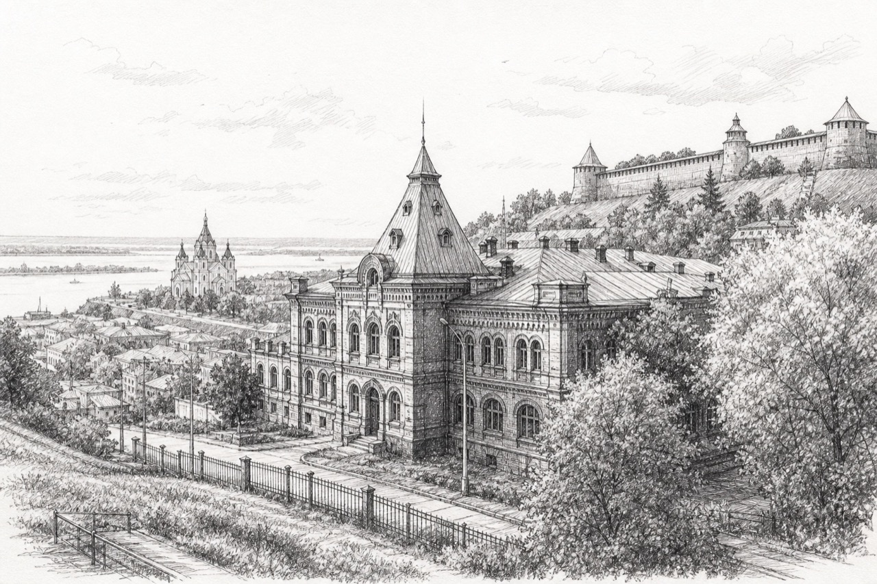 Hand-drawn pencil travel sketch for Nizhny Novgorod, Russia