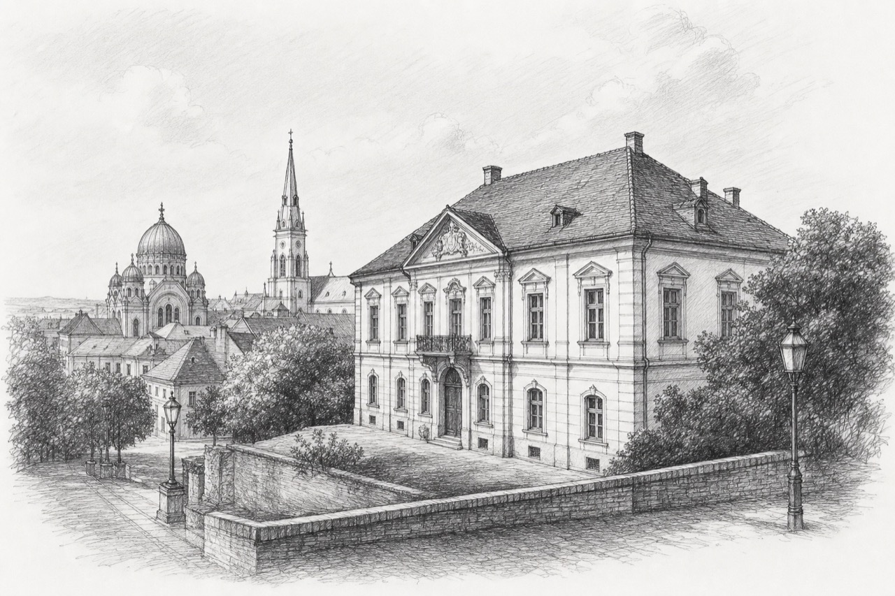 Hand-drawn pencil travel sketch for Novi Sad, Serbia