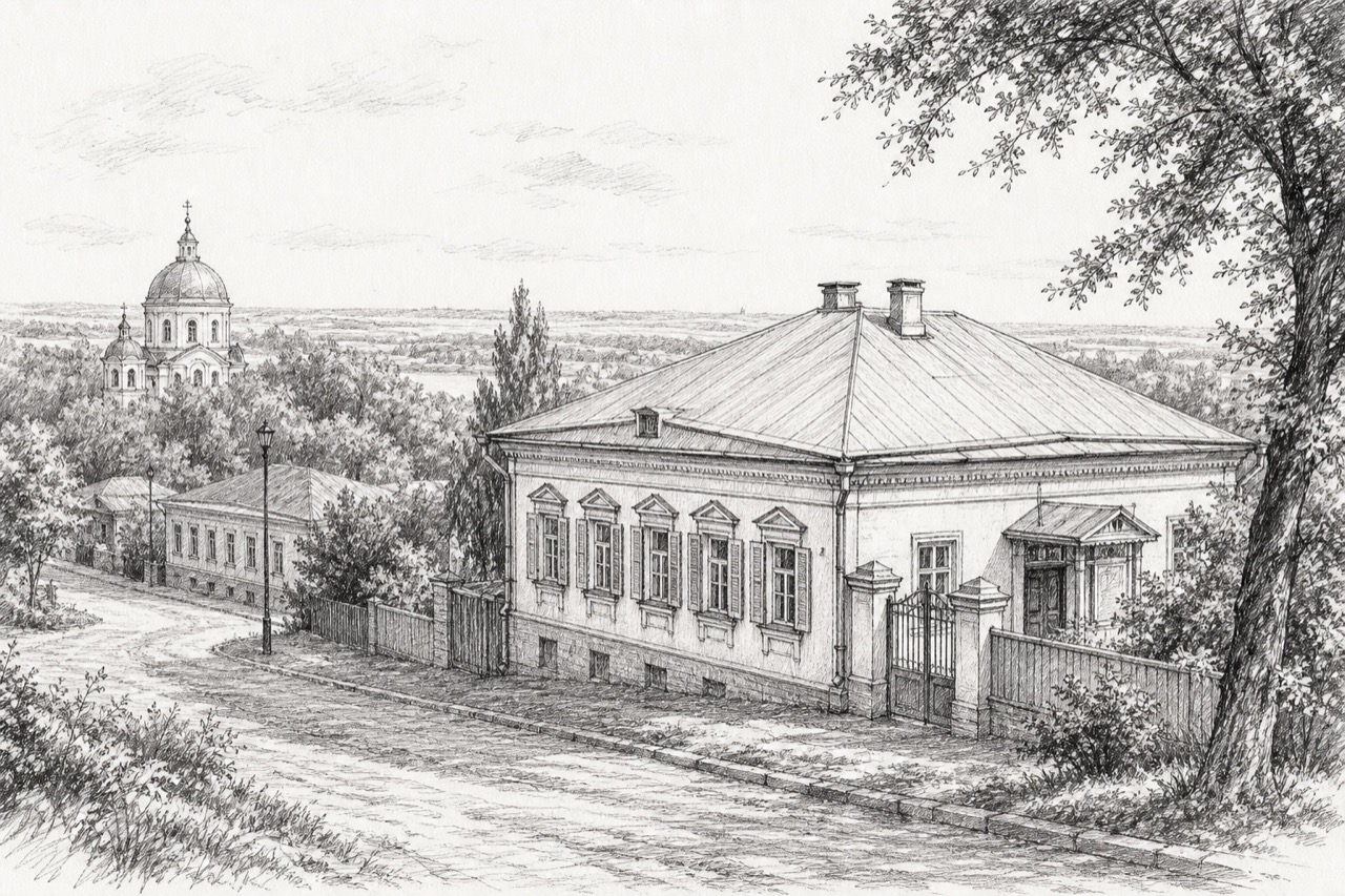 Hand-drawn pencil travel sketch for Novocherkassk, Russia