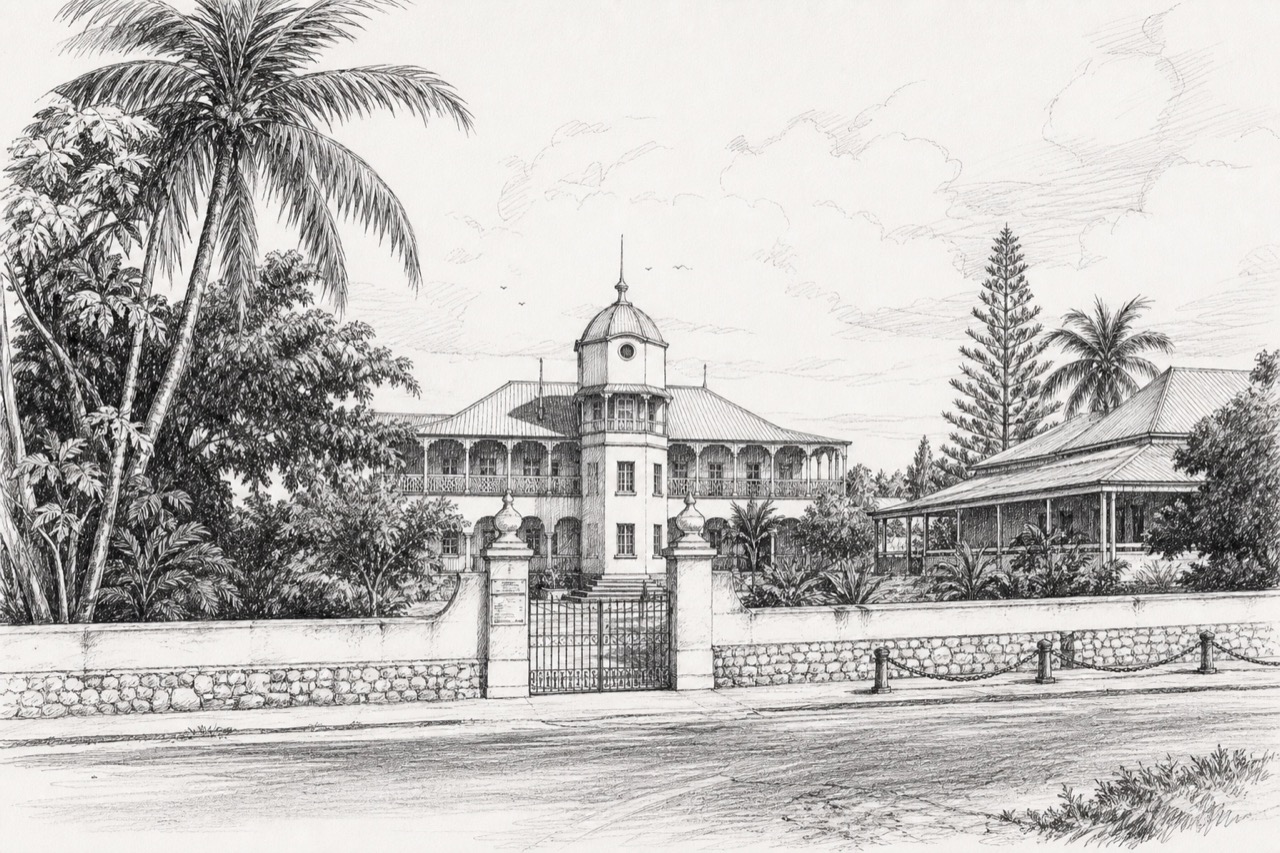 Hand-drawn pencil travel sketch for Nukuʻalofa, Tonga