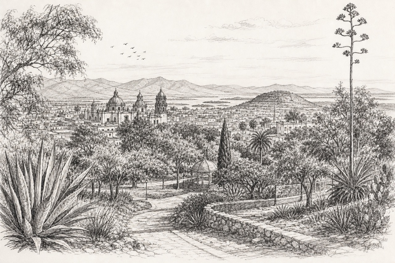 Hand-drawn pencil travel sketch for Oaxaca, Mexico