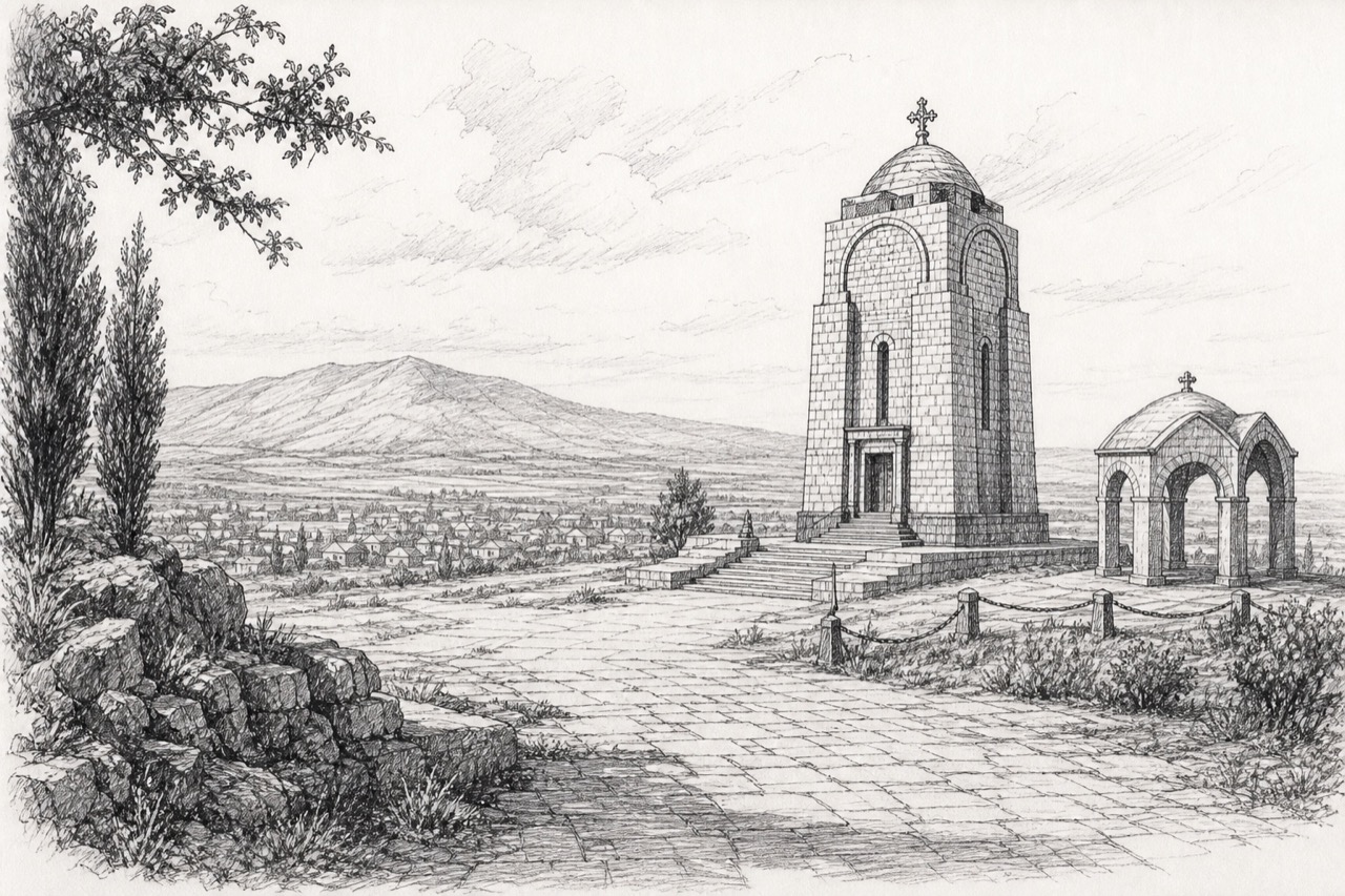Hand-drawn pencil travel sketch for Obiliq, Serbia
