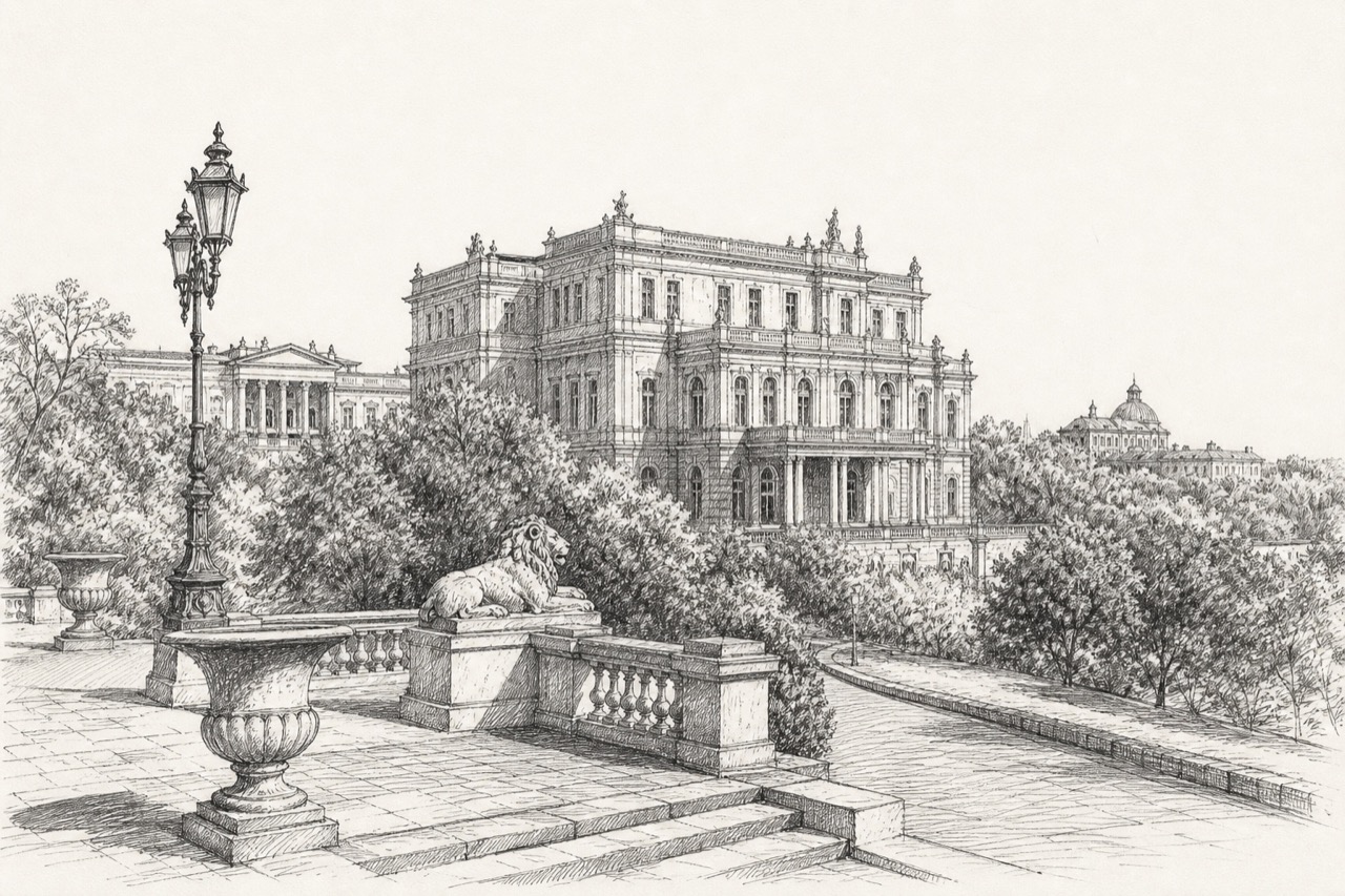 Hand-drawn pencil travel sketch for Odesa, Ukraine